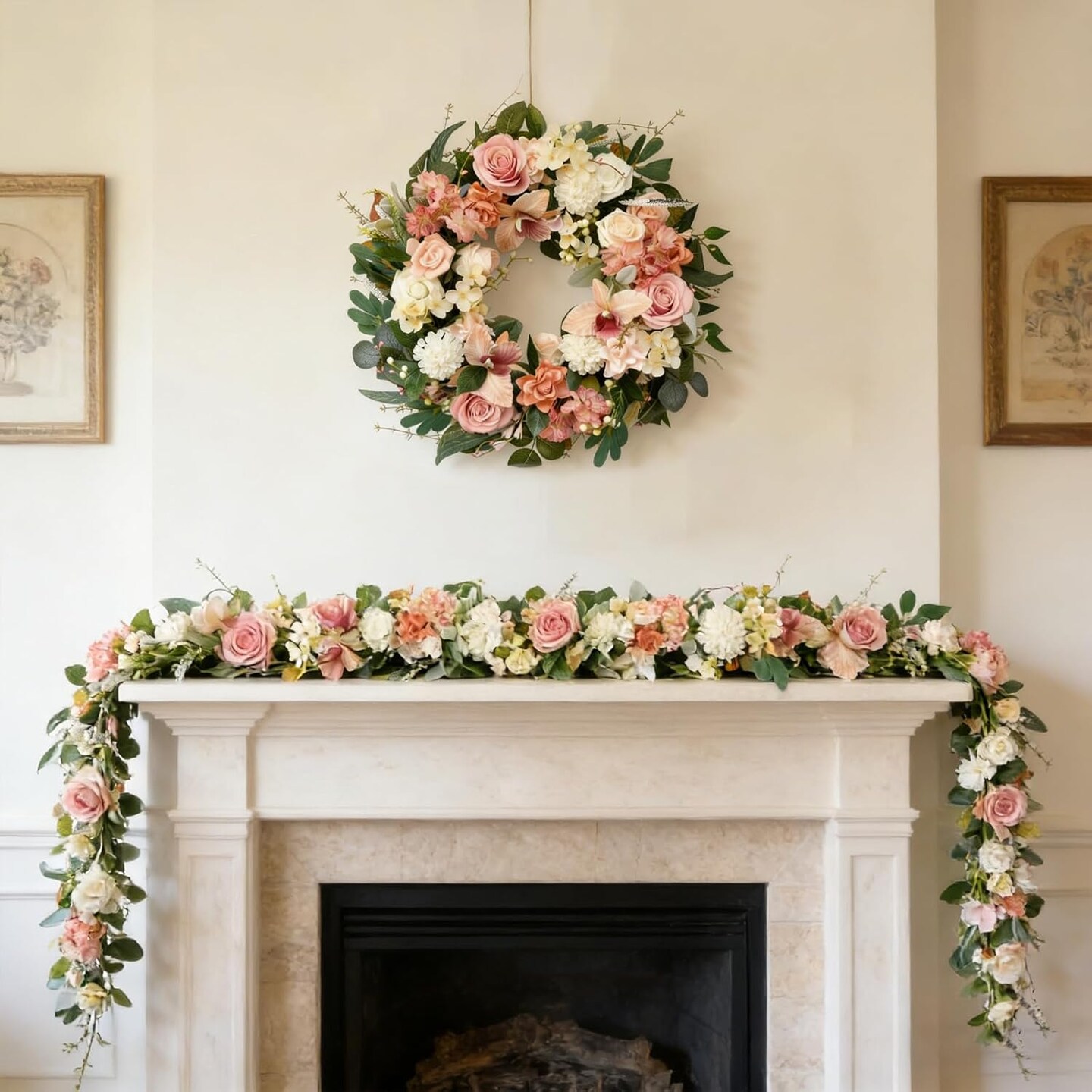 70" Spring Pink Rose Floral Garland – Blush Pink Artificial Flower Garland for Wedding Arch, Table Centerpiece, Mantle, Front Door, Wall & Romantic Home Decor