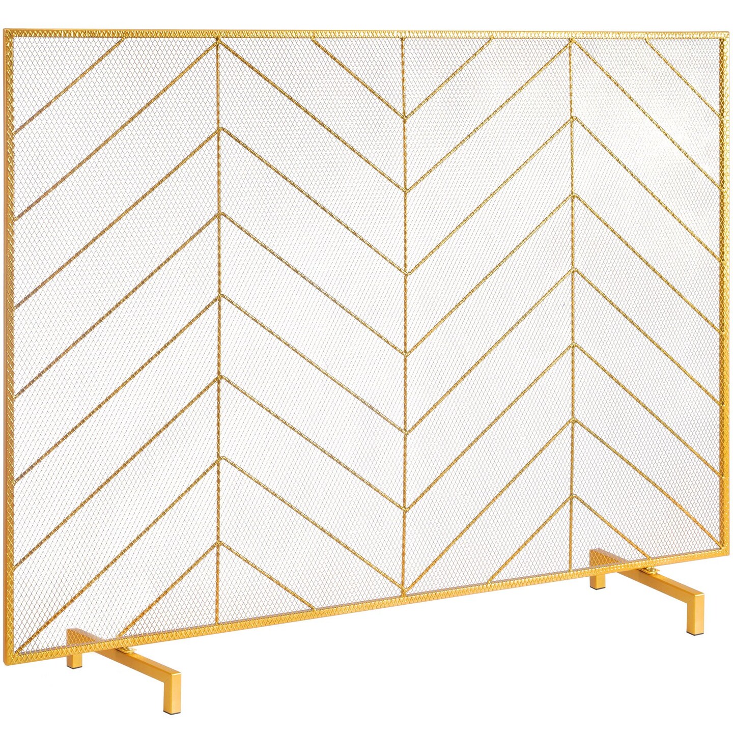 Fireplace Screen 38.6 in Iron Mesh Spark Guard Hearth Screen Gold