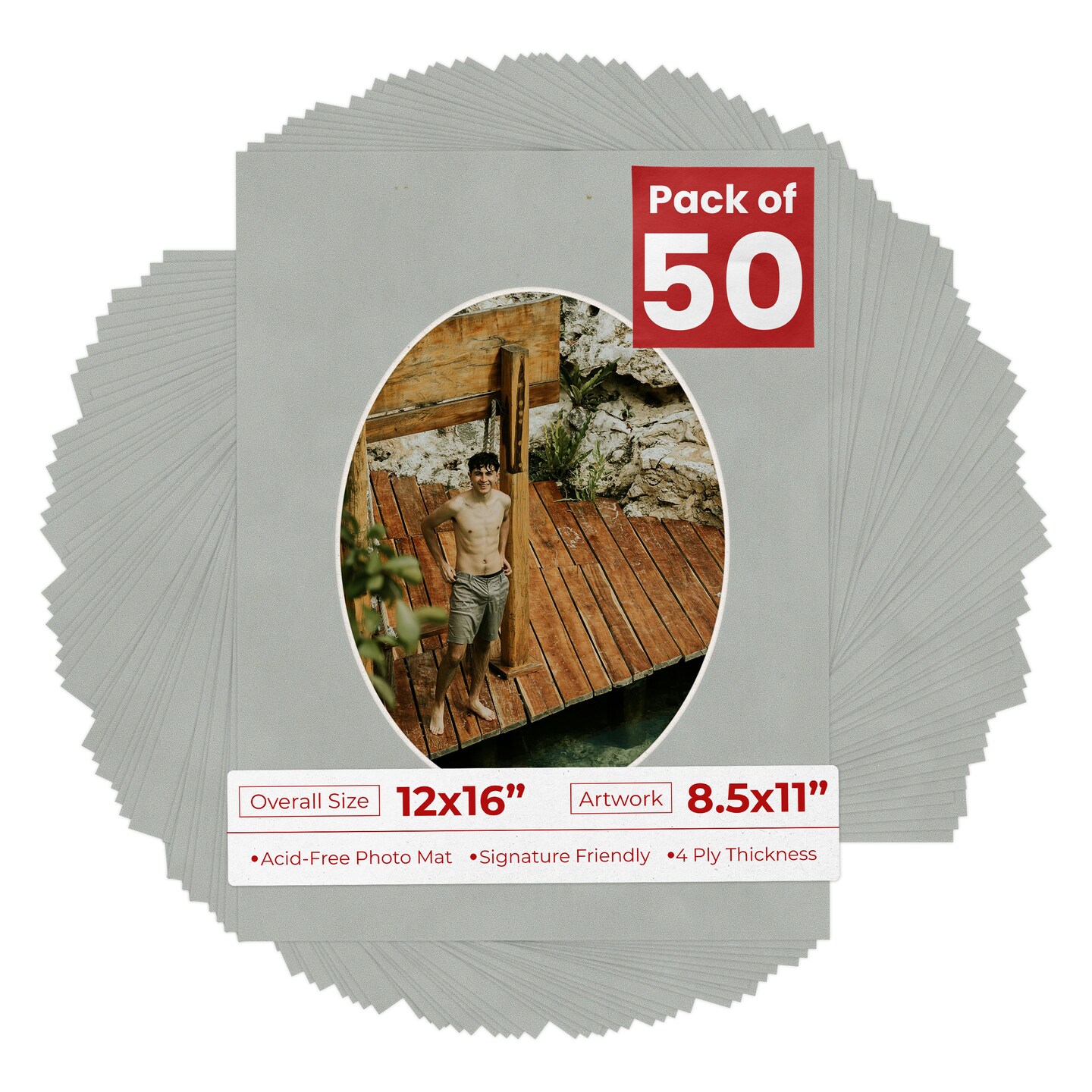 Light Grey Suede Mat Board for 12x16 Frames - Oval Opening for 8.5x11 Photos