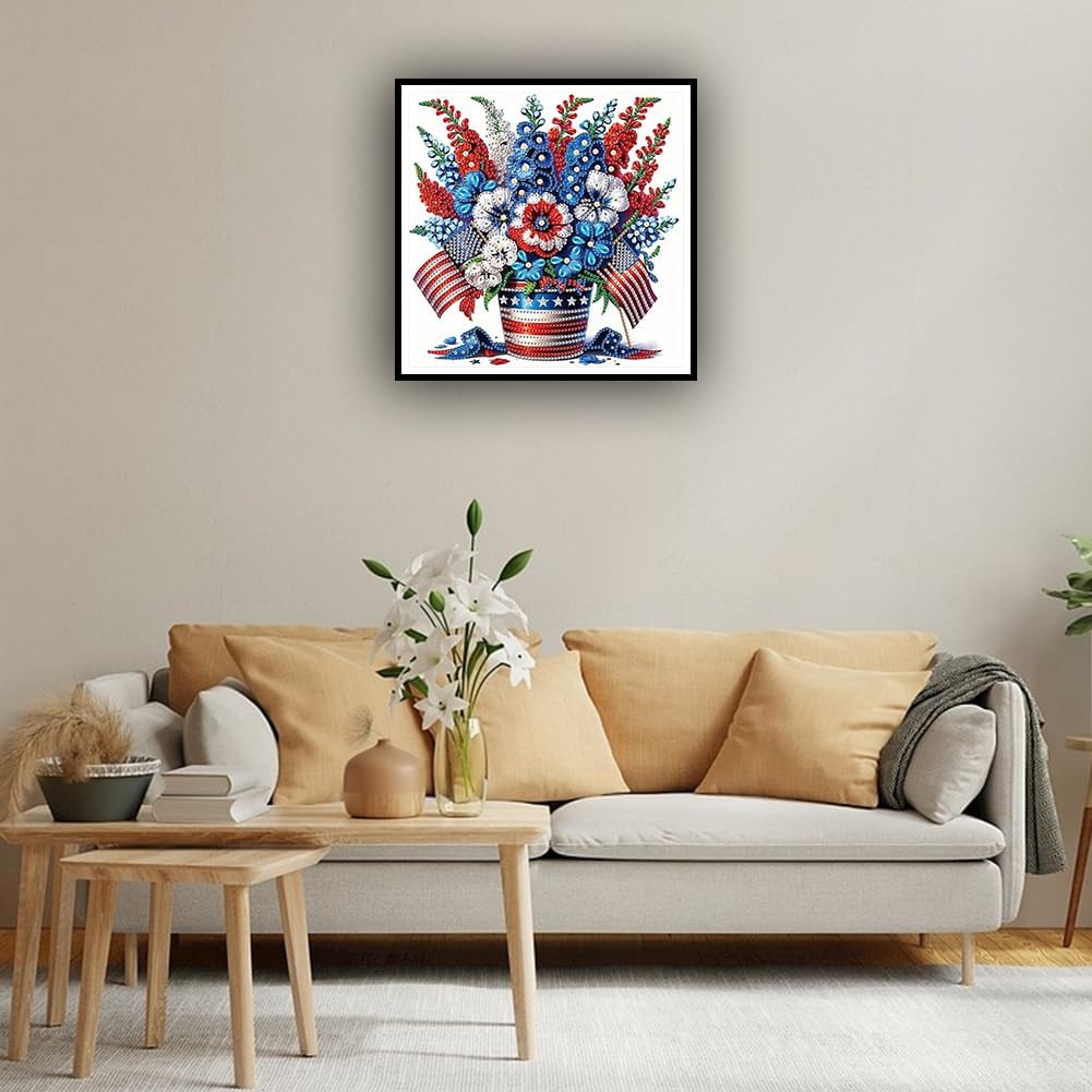 Special Shape Flower Diamond Art Painting Kits for Adults,Flag Diamond Art Kits for Beginners,Flower Pot Diamond Art Kits for Home Decor12×12inch/30×30cm