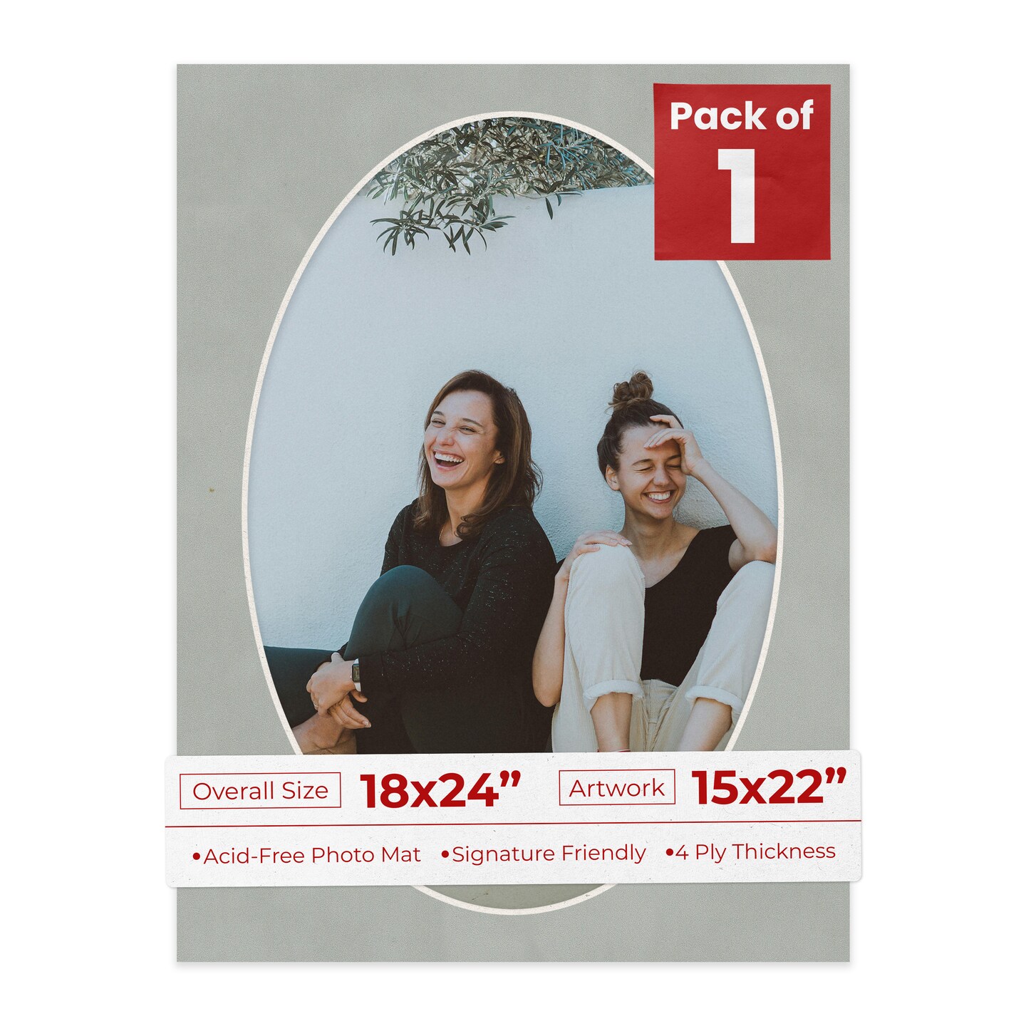 Light Grey Suede Mat Board for 18x24 Frames - Oval Opening for 15x22 Photos