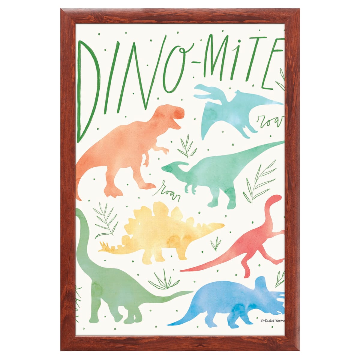 12" x 16" Dino-Mite Framed Wall Art, Contemporary Home Décor for Baby or Child's Room, Glass Facing and Hanging Hardware Included