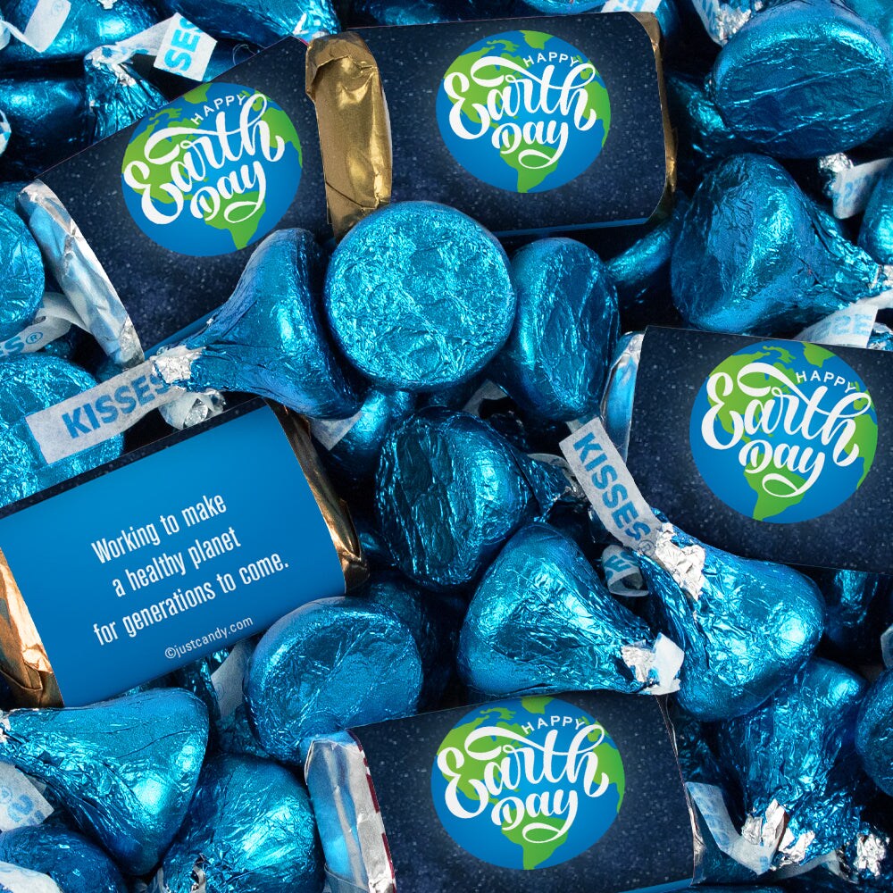 130 Pcs Earth Day Candy Party Favors Hershey's Miniatures & Blue Kisses (1.65 lbs, Approx. 130 Pcs)