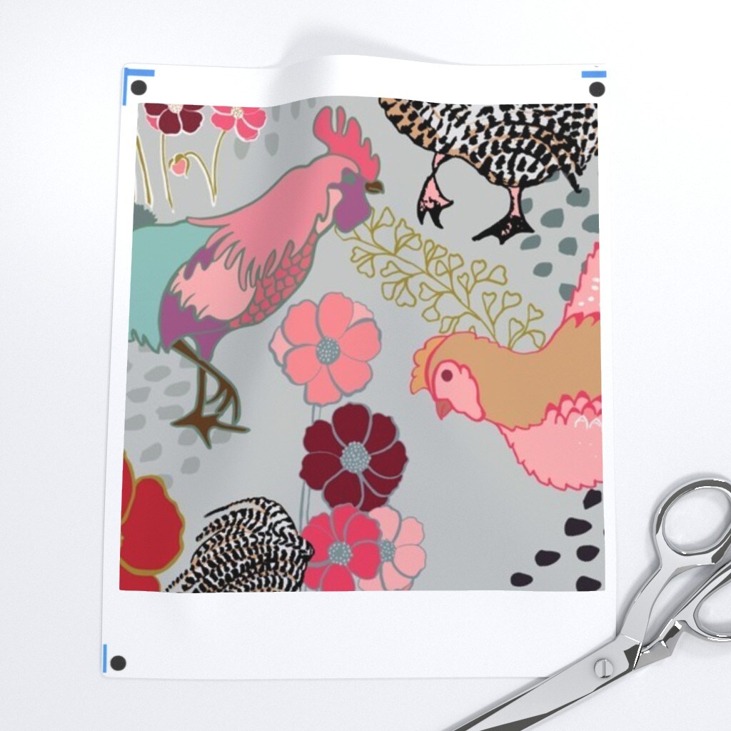 Rooster Parade Barnyard Chickens Farm Birds Floral Print Roosters Fowl Pink Custom Removable Wallpaper by Spoonflower Peel & Stick Wallpaper 2FT Wide