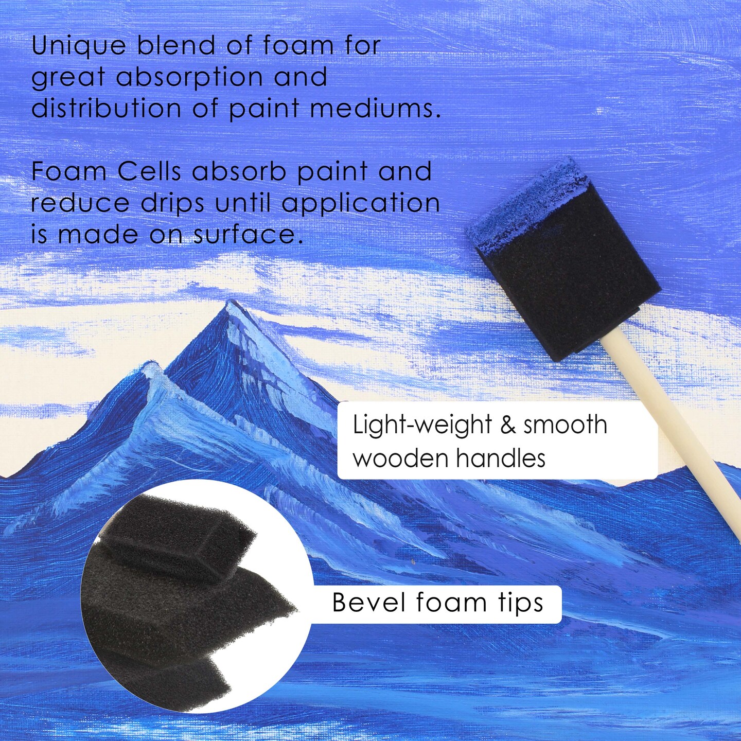 Variety Pack Foam Sponge Wood Handle Paint Brush Set, Value Pack of 20 Brushes - Lightweight, Durable & Great for Acrylics Stains Varnishes Crafts Art