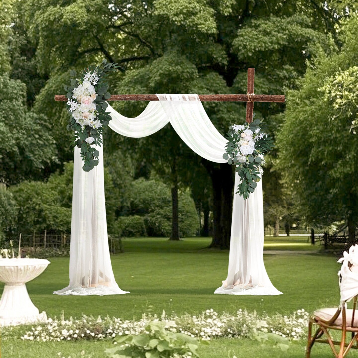 Artificial Wedding Arch Flowers Set with Drapes, Floral Backdrop Decor Kit