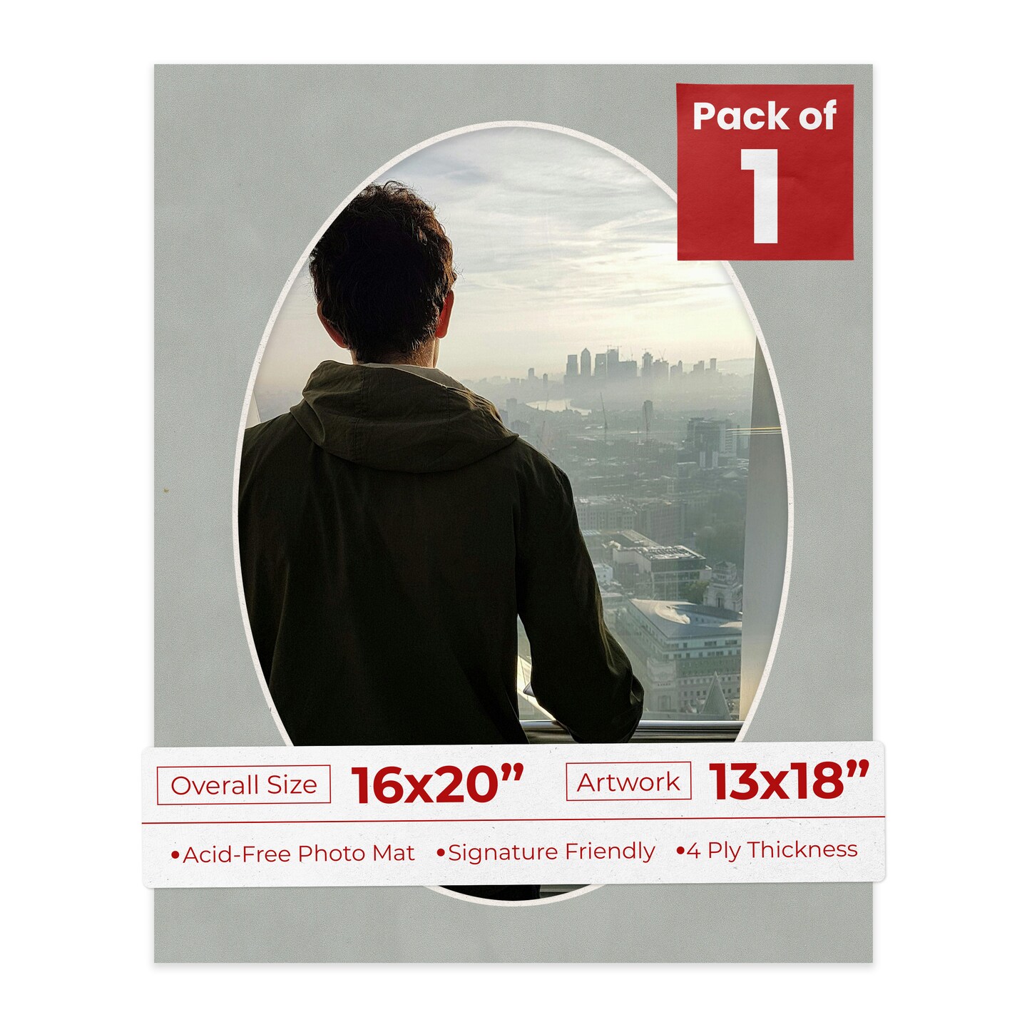 Light Grey Suede Mat Board for 16x20 Frames - Oval Opening for 13x18 Photos