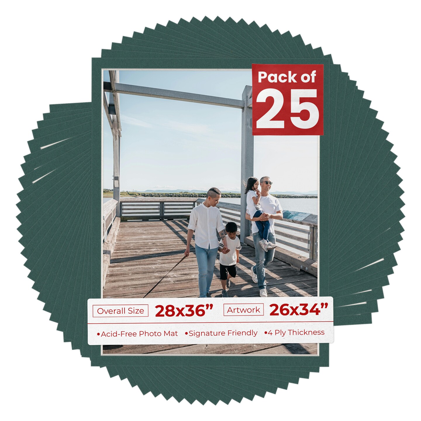 Forest Green Mat Board for 28x36 Frames - Fits 26x34 Photos, Color ...