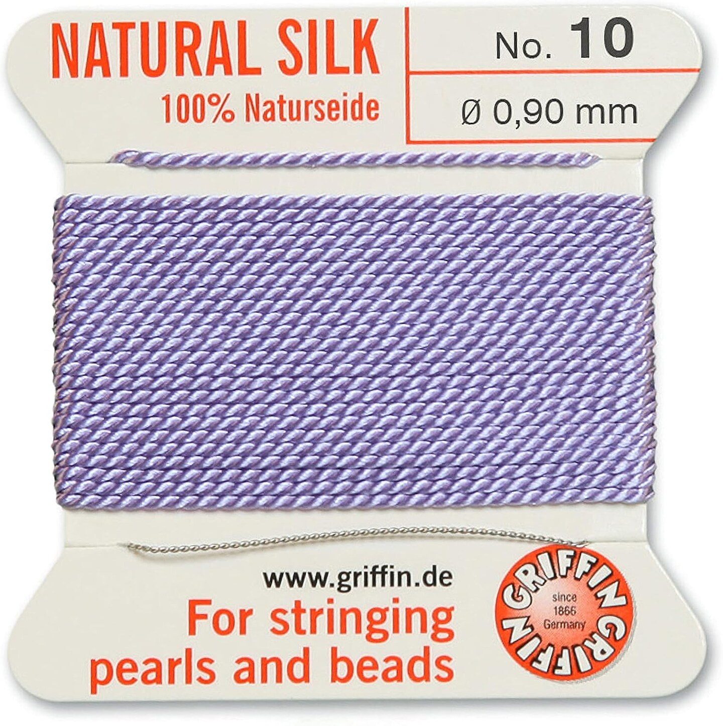 Griffin Silk Bead Cord Perlseide – Size 10 (0.90mm) – 2 Meters per Card – Stainless Steel Needle Attached – for Knotting Pearls, Gemstones, Crystals and Beads
