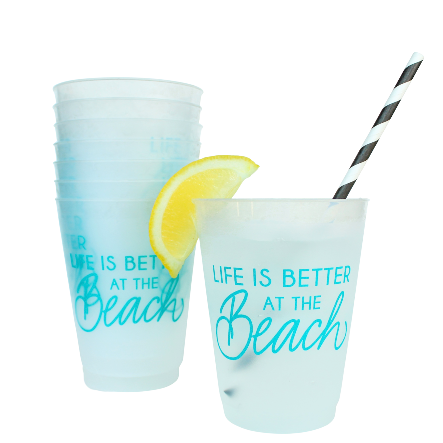 Life is Better at the Beach Party Cups, Set of Eight 16 Ounce Plastic Cups