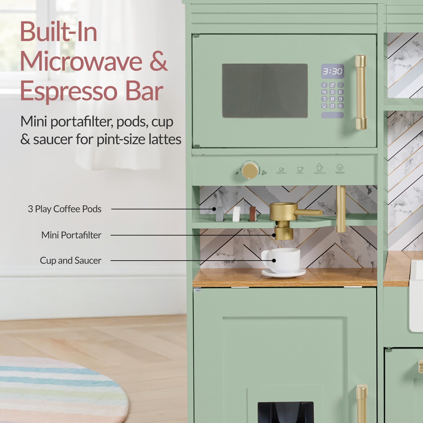 Best Choice Products Deluxe Pretend Play Kitchen with Island, Espresso Machine Version