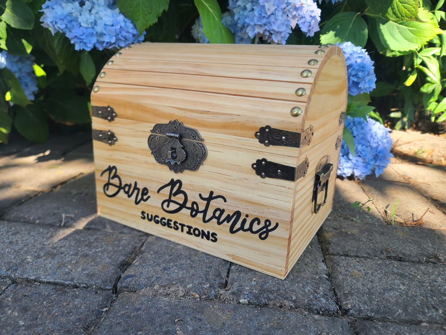 Personalized wooden wedding card chest with locking and slot