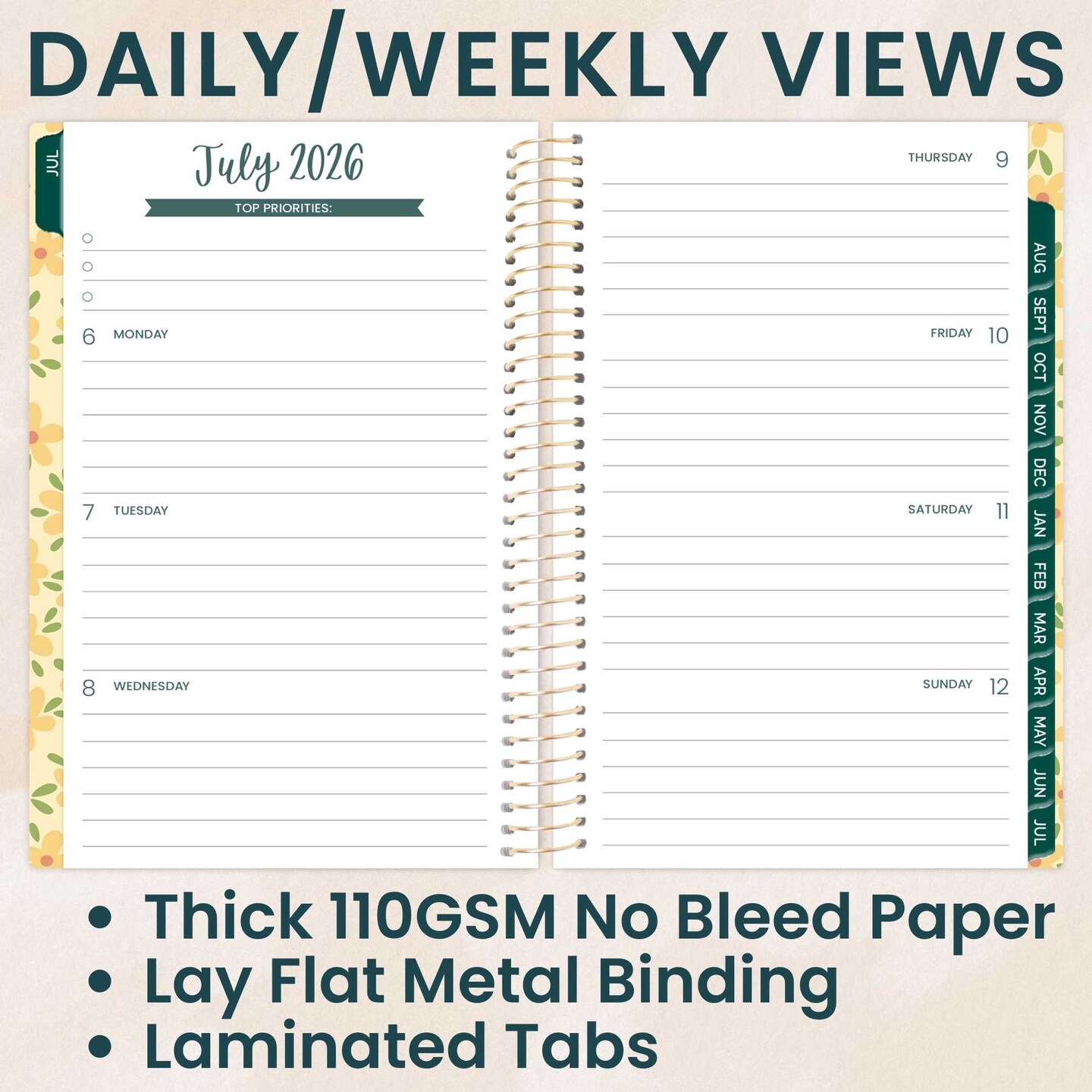 bloom daily planners 2026–2027 Academic Pocket Planner, 13 Month Monthly & Weekly, 4" x 6", Butter Yellow Daisies