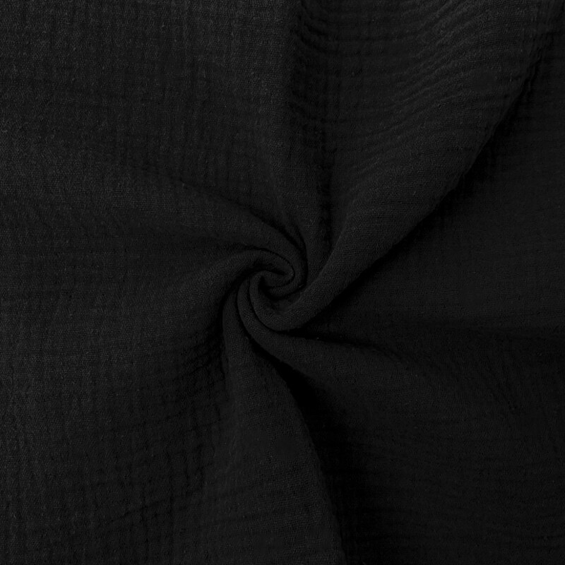 Black Cotton Solid Double Gauze Reorderable Woven Fabric By the Yard