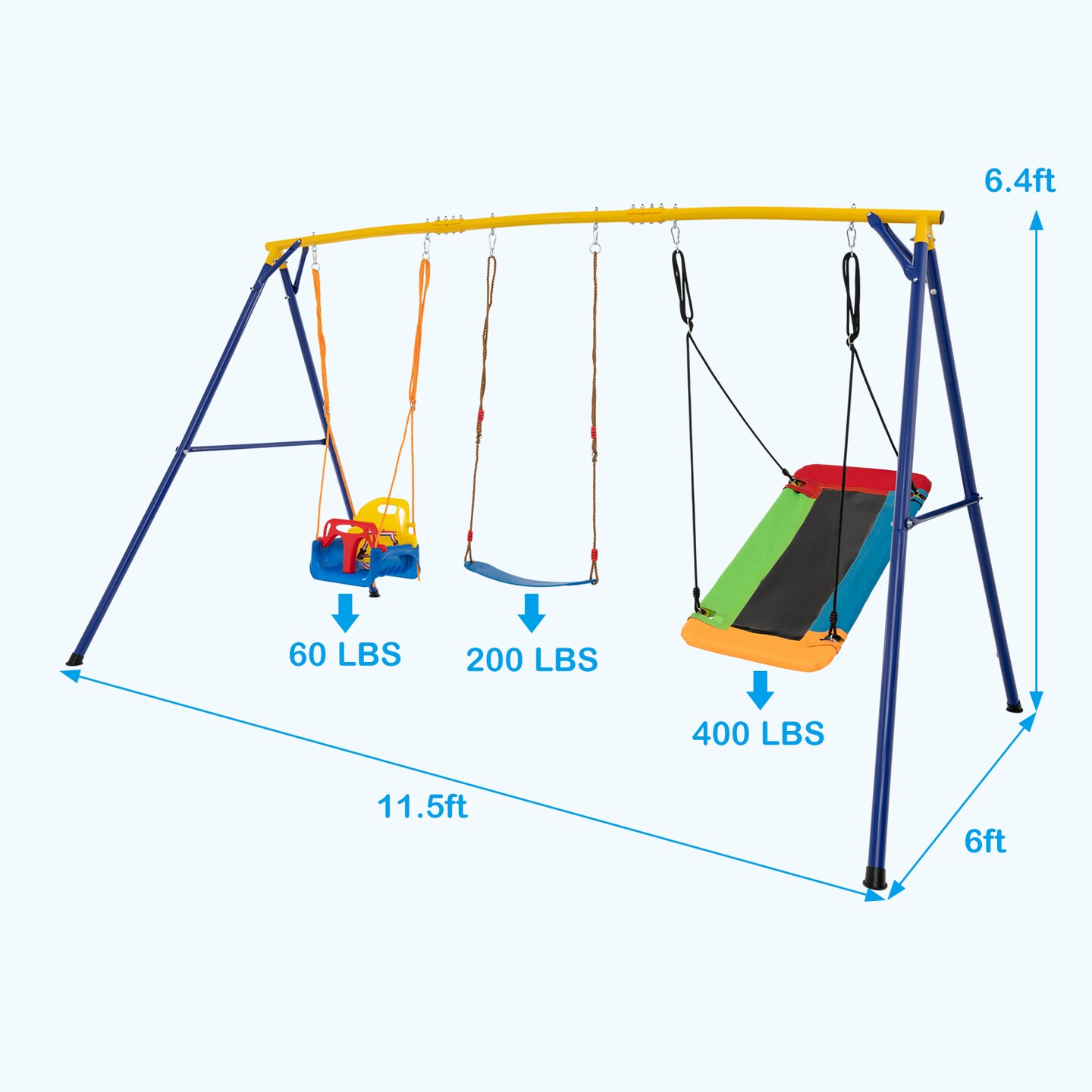 Outdoor Swing Set Frame, Heavy Duty Carbon Steel with 3 Swings