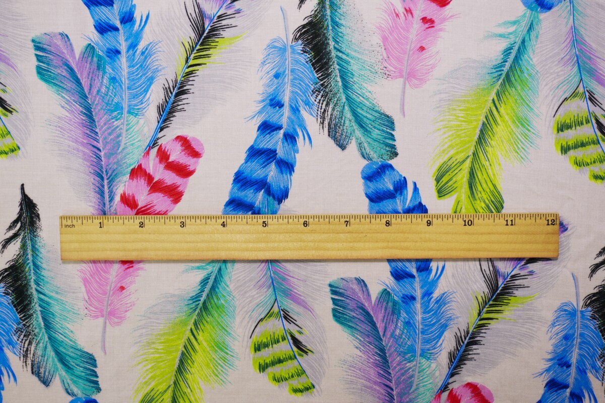 Light Beige-Multi Rayon Feather Printed Voile Woven Fabric By the Yard