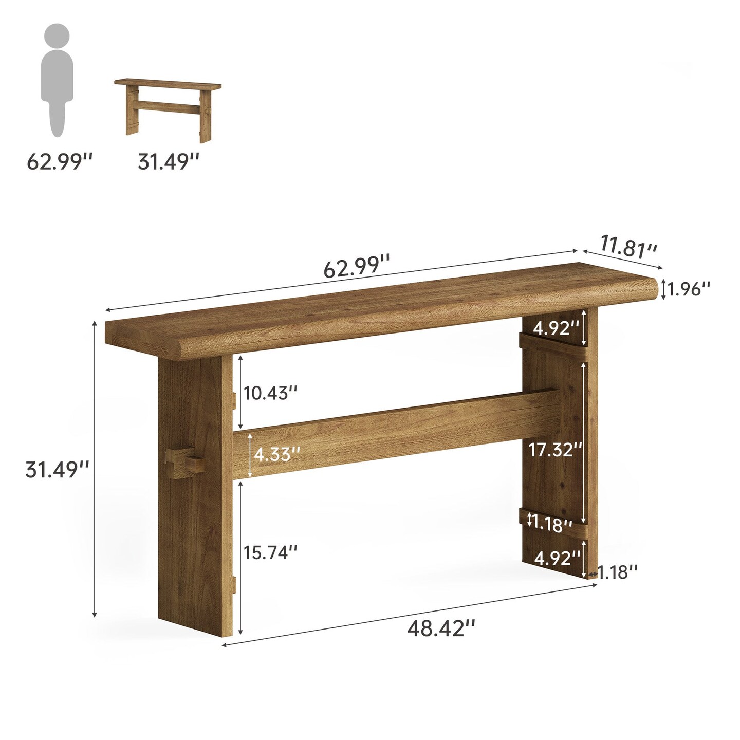 63" Wood Sofa Table Console Table for Entryway Hallway Behind Couch