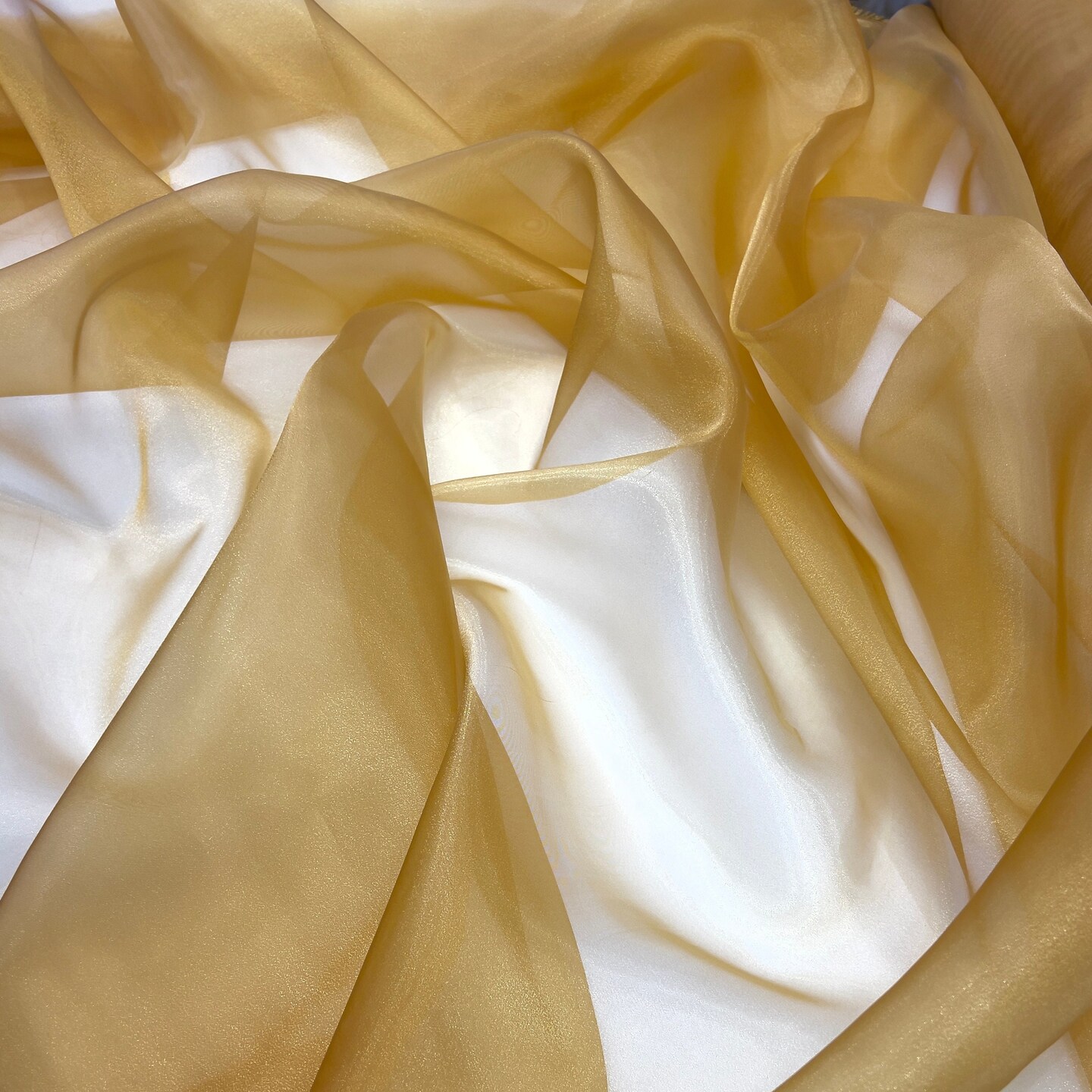 Gold Crystal Organza Fabric by the Yard, 60" Wide Sheer Lightweight Organza for Wedding Dresses, Event Decor, Curtains & Sewing
