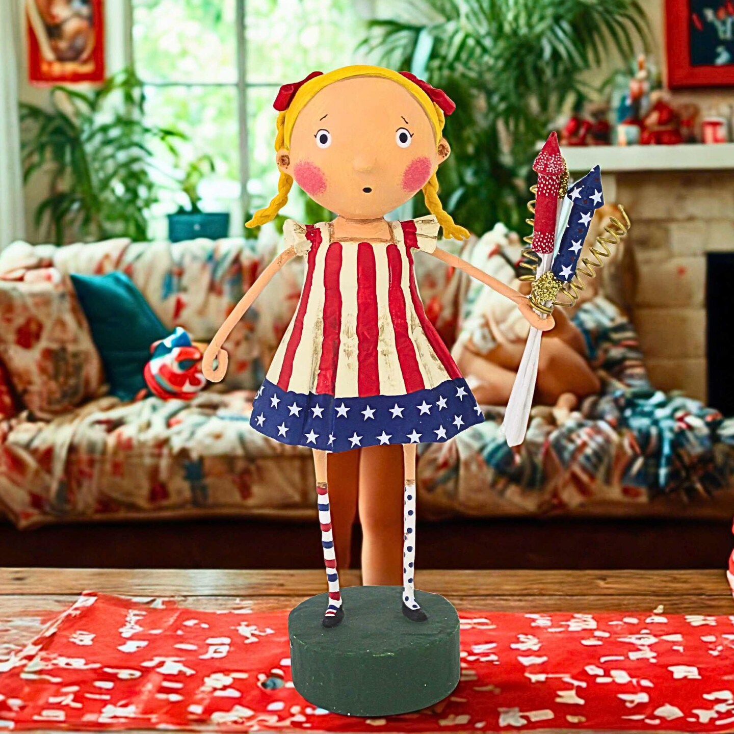 Lori Mitchell 6.25 In Susie Sparkle Patriotic Figurine , Lightweight Summer Decor July 4Th Americana