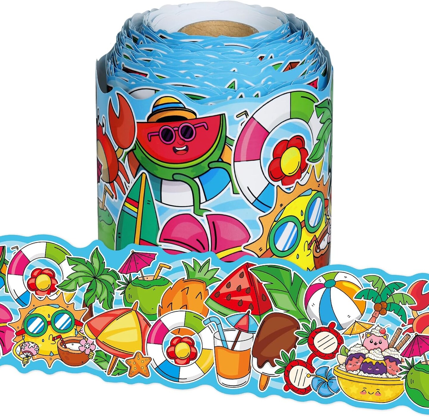 65.6Ft Summer Bulletin Board Borders, Cute Coconut Drink Pineapple Theme Die Cut Trim Border Roll Summer Bulletin Board Trim for Home Office School Chalkboard Wall & Hawaiian Party Classroom Decor