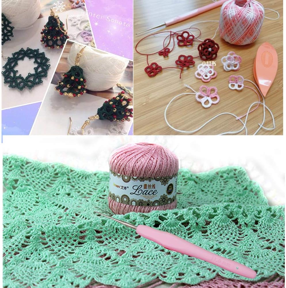 15 Crochet Thread Balls & 10 Lace Crochet Hooks with Storage Bag (Multicolor) 9.8 x 7.9 x 1.97 inches