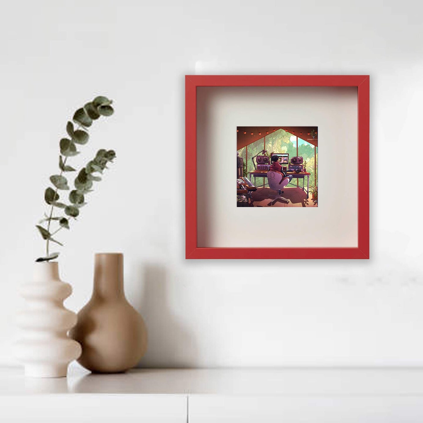 9 &#xBE;x9 &#xBE;&#x22; Red Frame with Acid-Free Mat &#x26; ALFTA Adhesive Hook &#x2013; Deep Design for Hanging or Standing