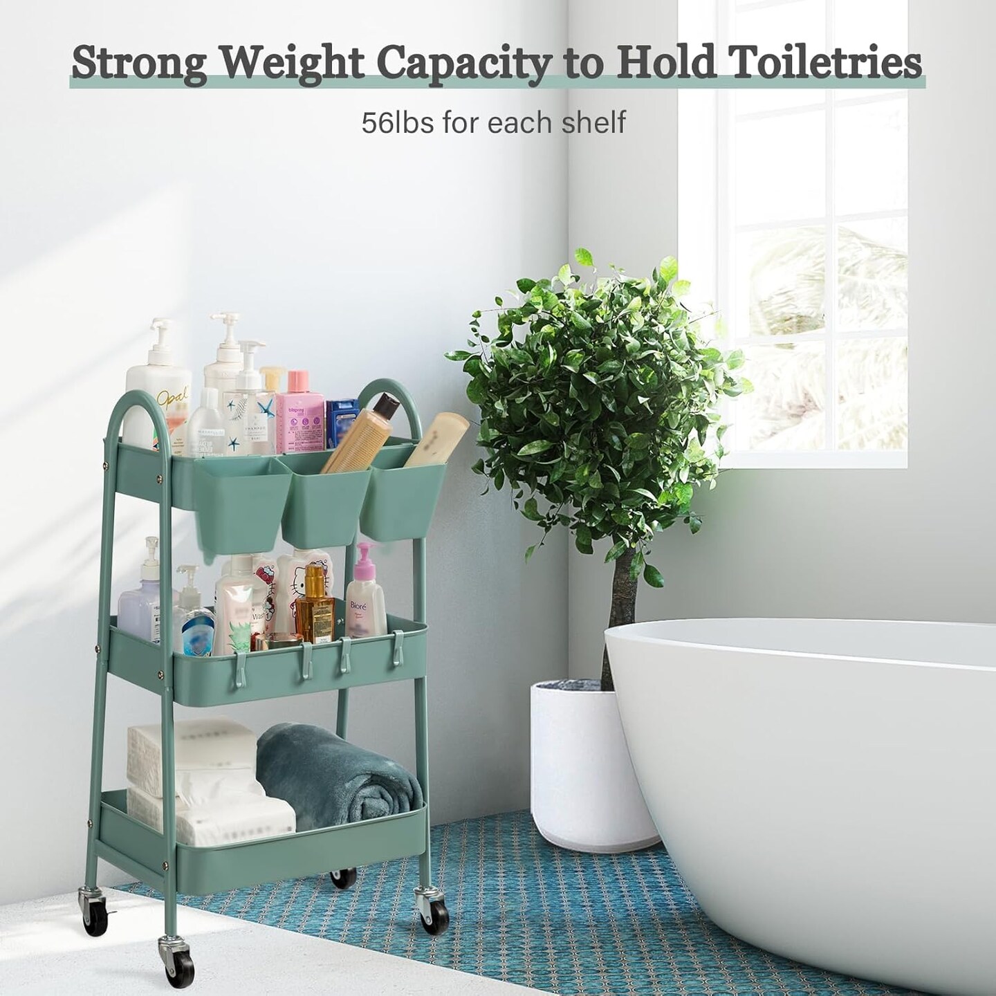 3-Tier Rolling Cart - Green