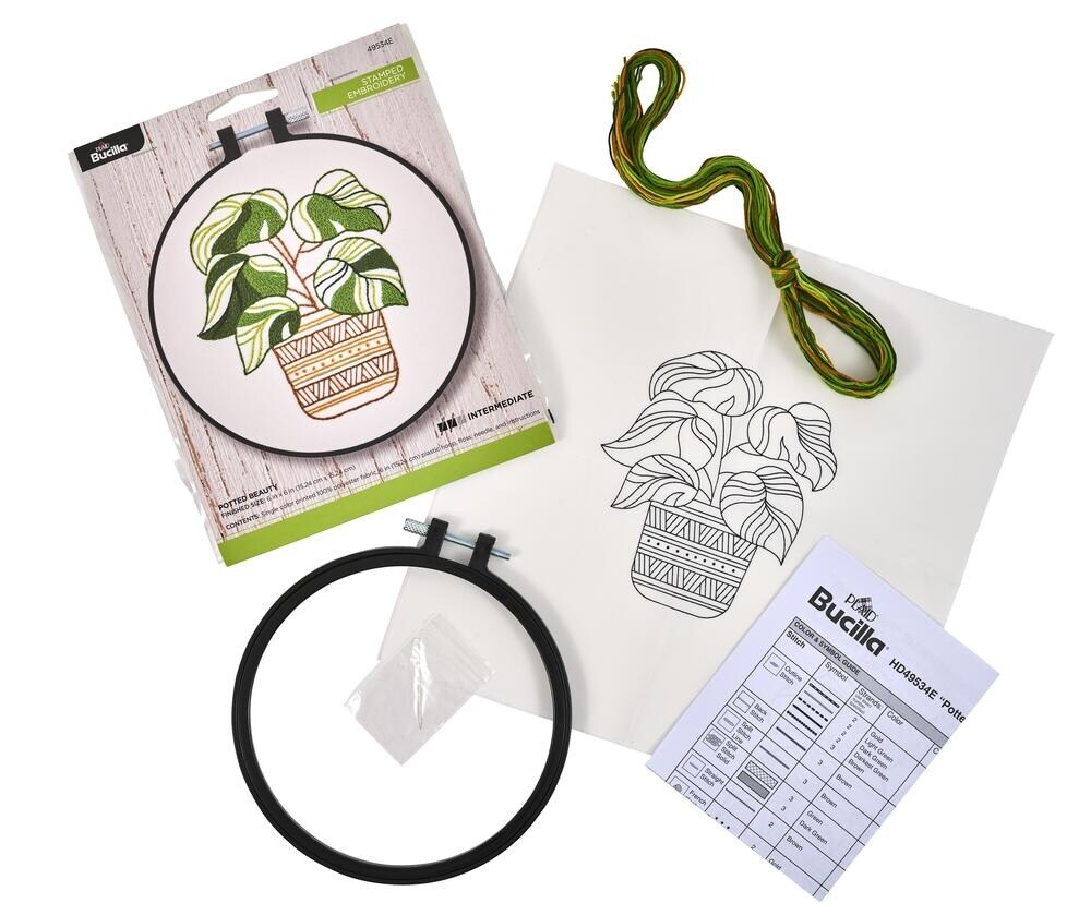 Bucilla Stamped Embroidery Kit W/6" Plastic Hoop-Potted Beauty