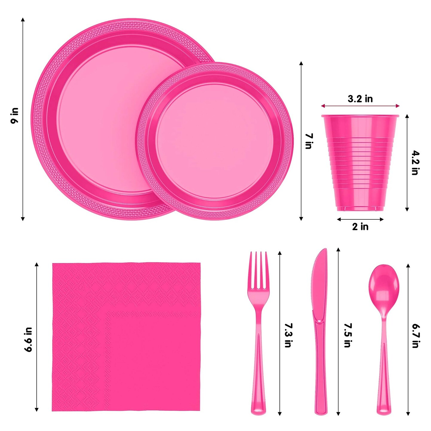 350 Count Hot Pink Plastic Plates and Utensils Combo Set for Wedding, Birthday, and Baby Showers