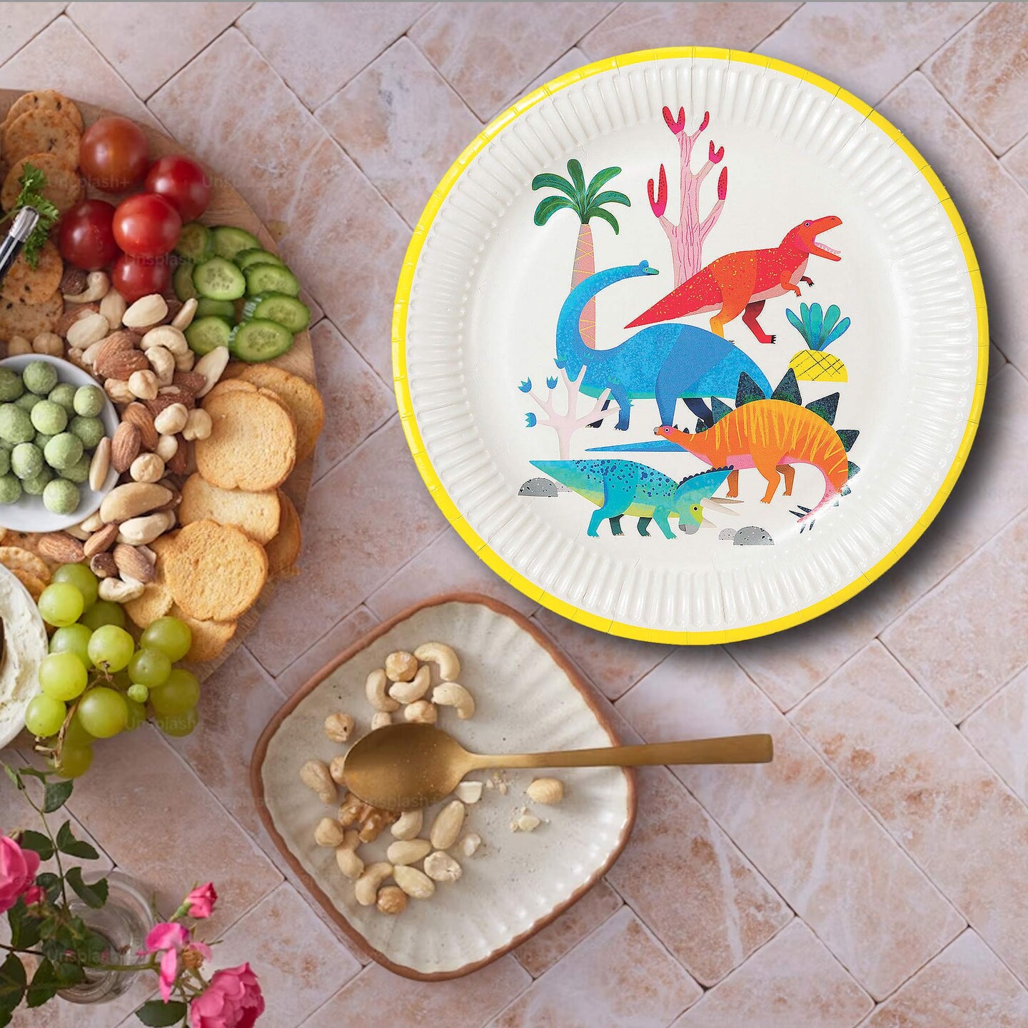 8 Count Bright Dinosaur Party Paper Dinner Plates Pastel Designs 10 Inch