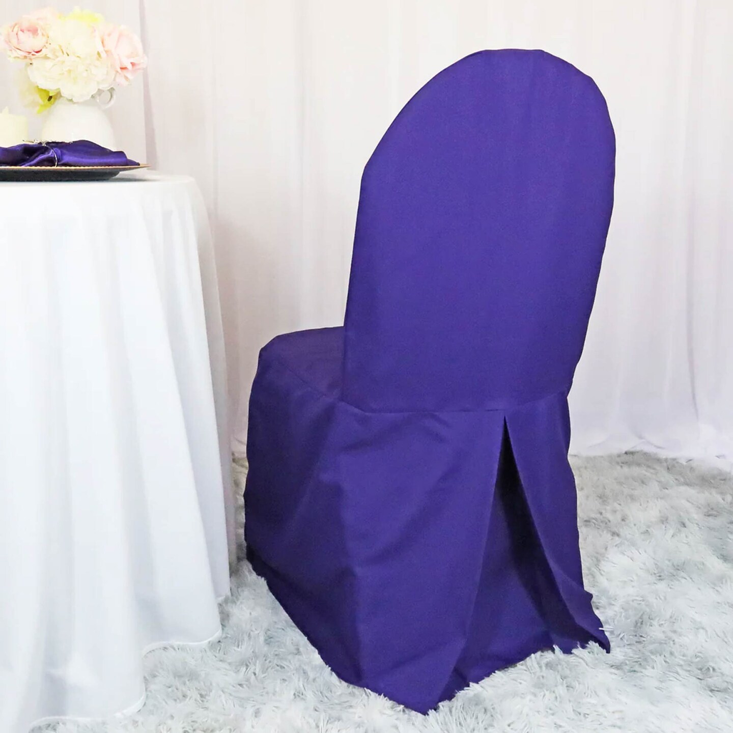 Regency Purple Chair Cover, Polyester Banquet Seat Slipcover for Events