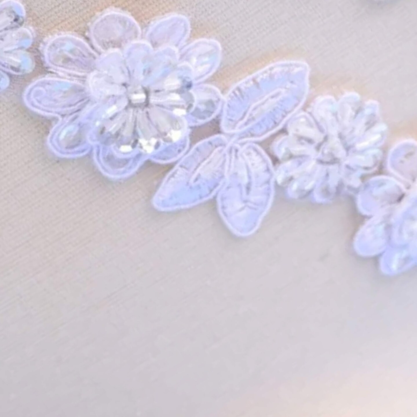 18 Inches Ivory Lace Trim with Beaded 3D Flower and Leaf Embellishments