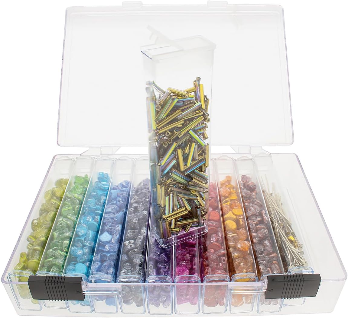 The Beadsmith Personality Case - Clear Storage Organizing System 6.25 x 4 x 1.4 inches - Includes 12 flip top Boxes 1 x 3.75 inches each, for organizing and storage