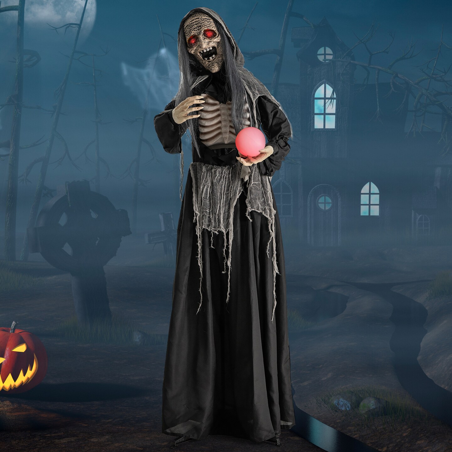 Creepy 6ft Halloween Witch Decoration with Touch-Activated Movements and Sinister Sound Effects