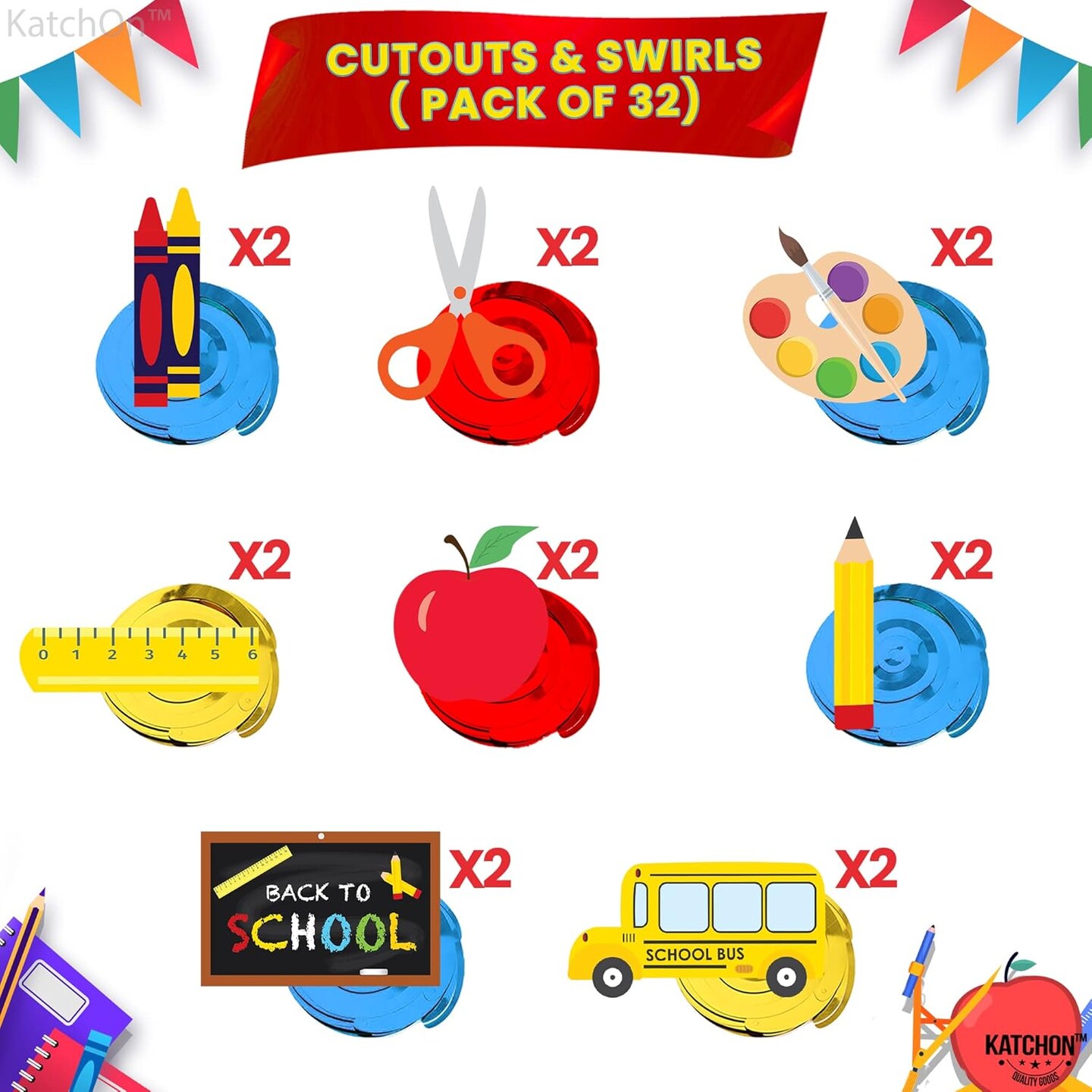 Hanging Swirls for Back to School Decorations - Pack of 46 (Red,yellow and Blue)