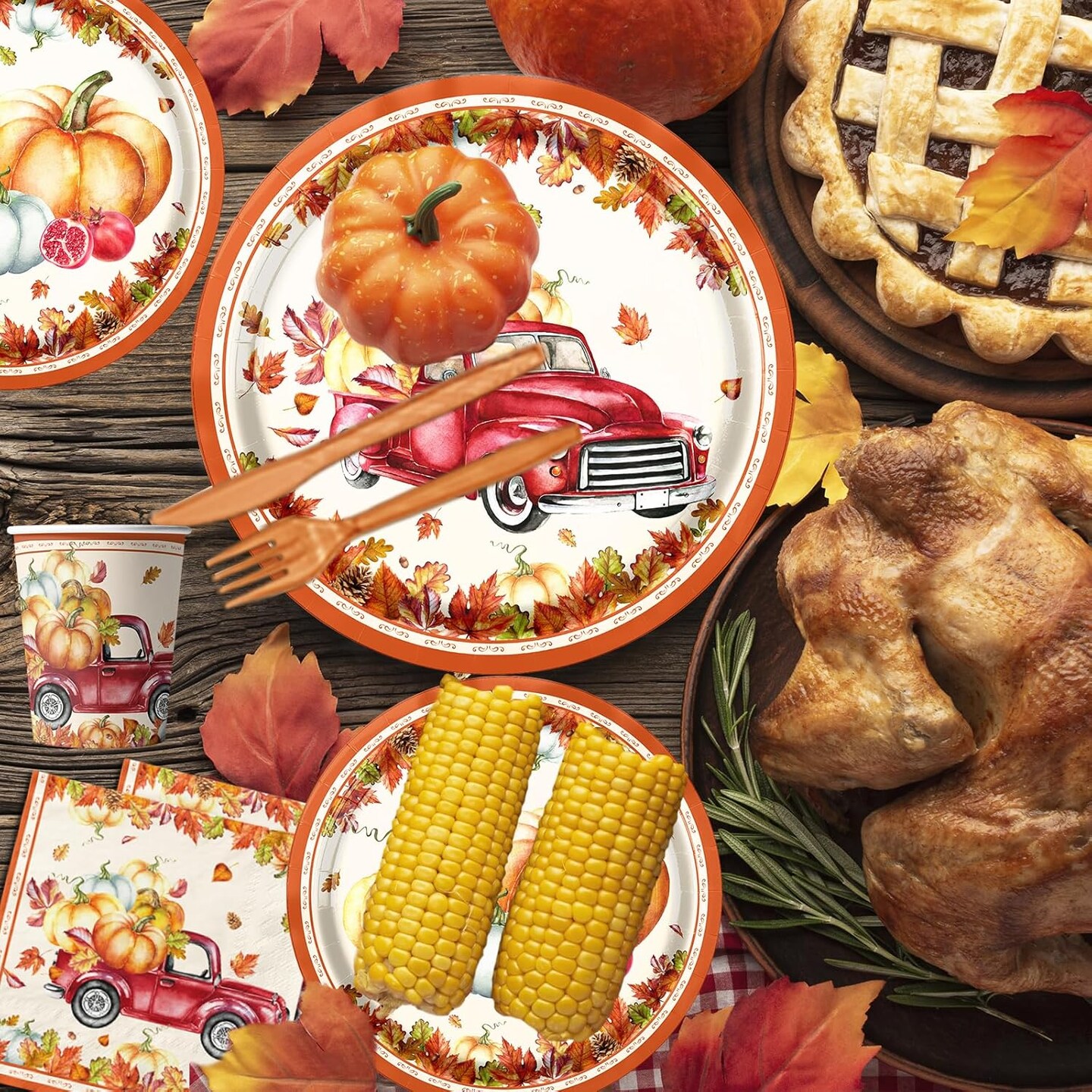 142Pcs Fall Party Plates and Napkins Party Supplies