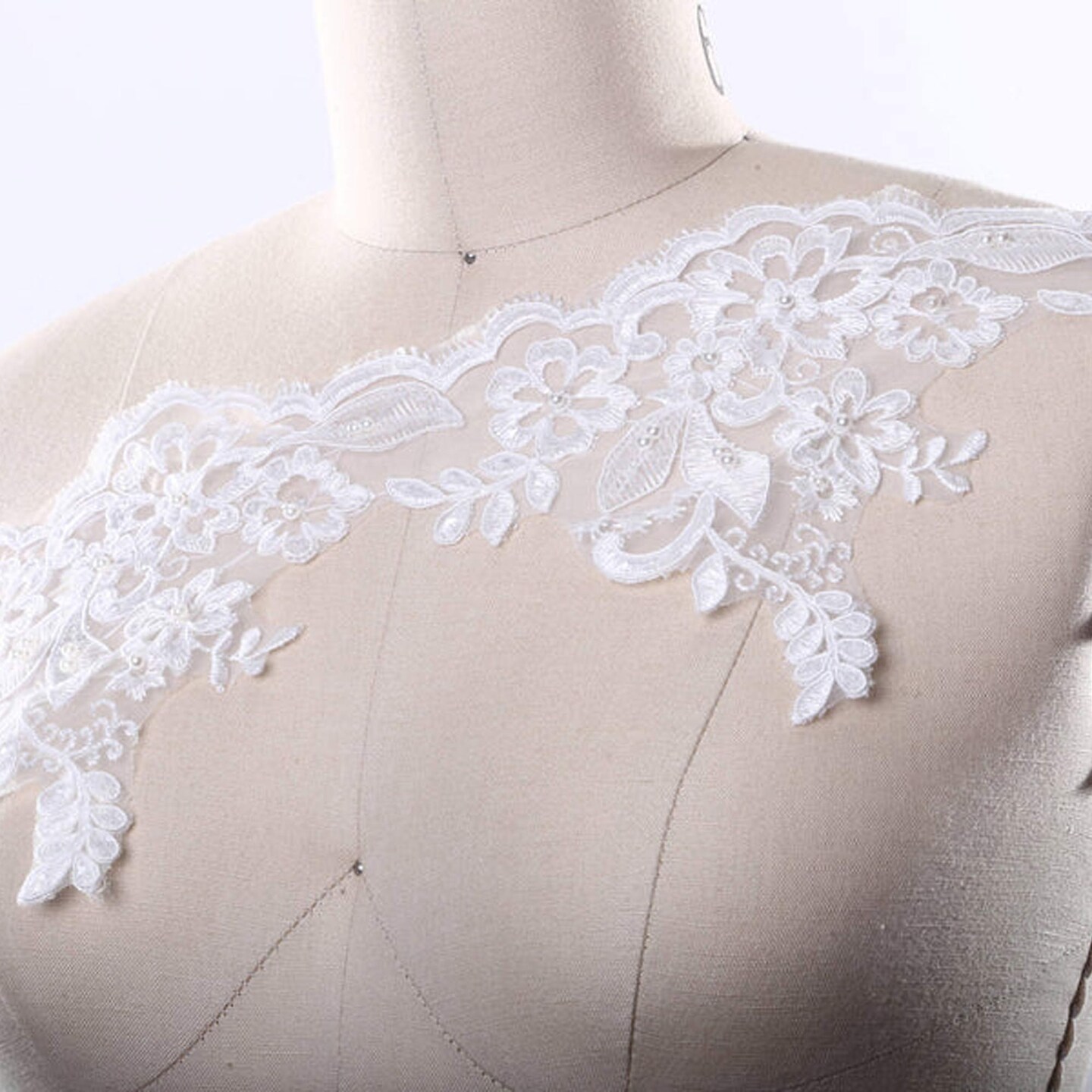 1 Yard 6 Inch White Sequin Beaded Bridal Lace Trim for Wedding Gowns and Veils