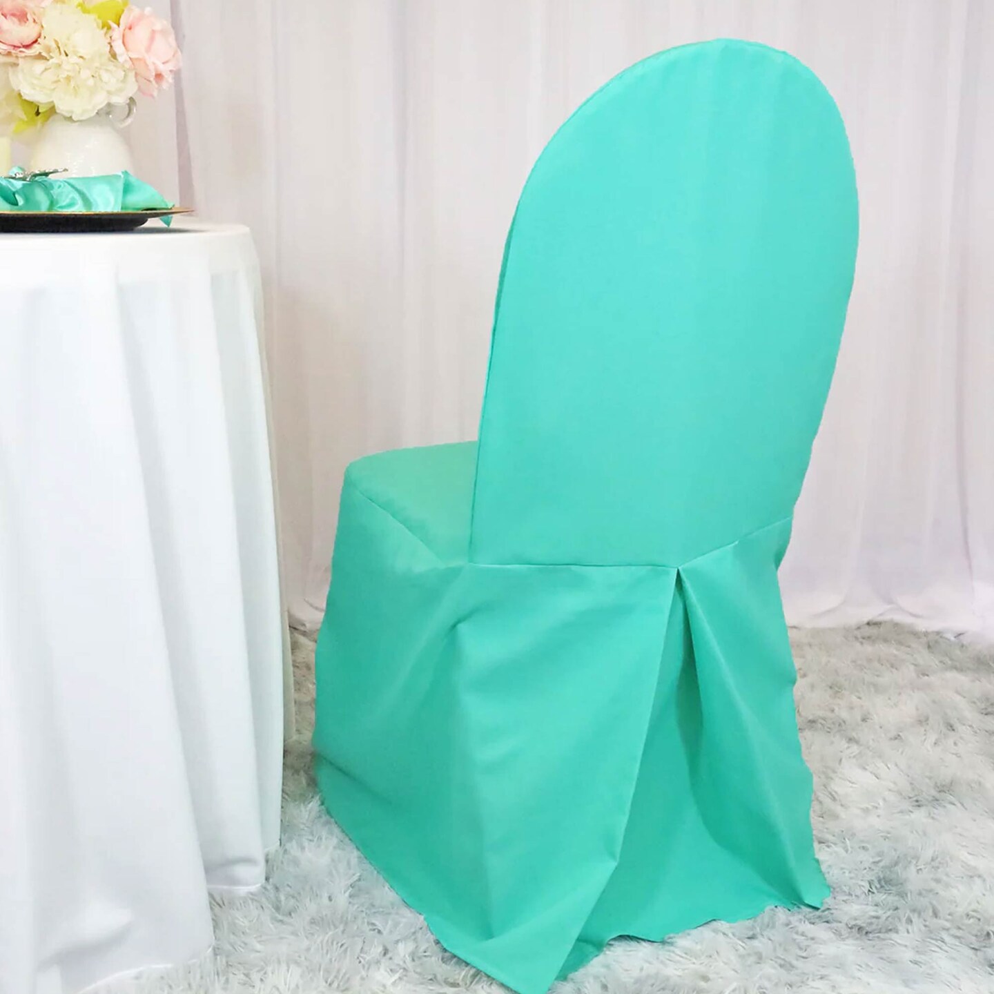 Tiff Blue or Aqua Blue Polyester Chair Cover Elegant Banquet Seat Wrap