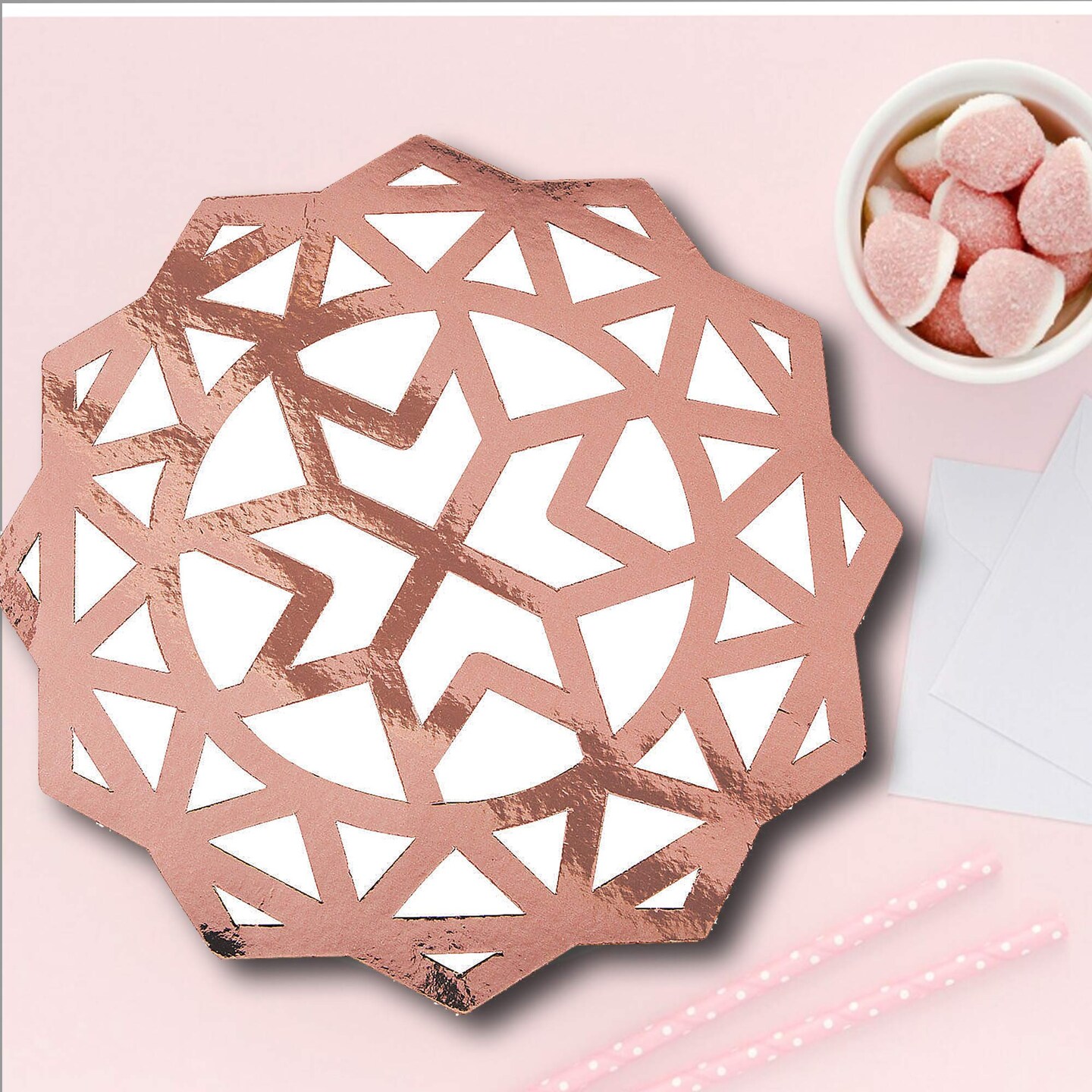 24 Count Rose Gold Foil Charger Placemats Disposable Elegant Wedding Reception Tables 12 Inch