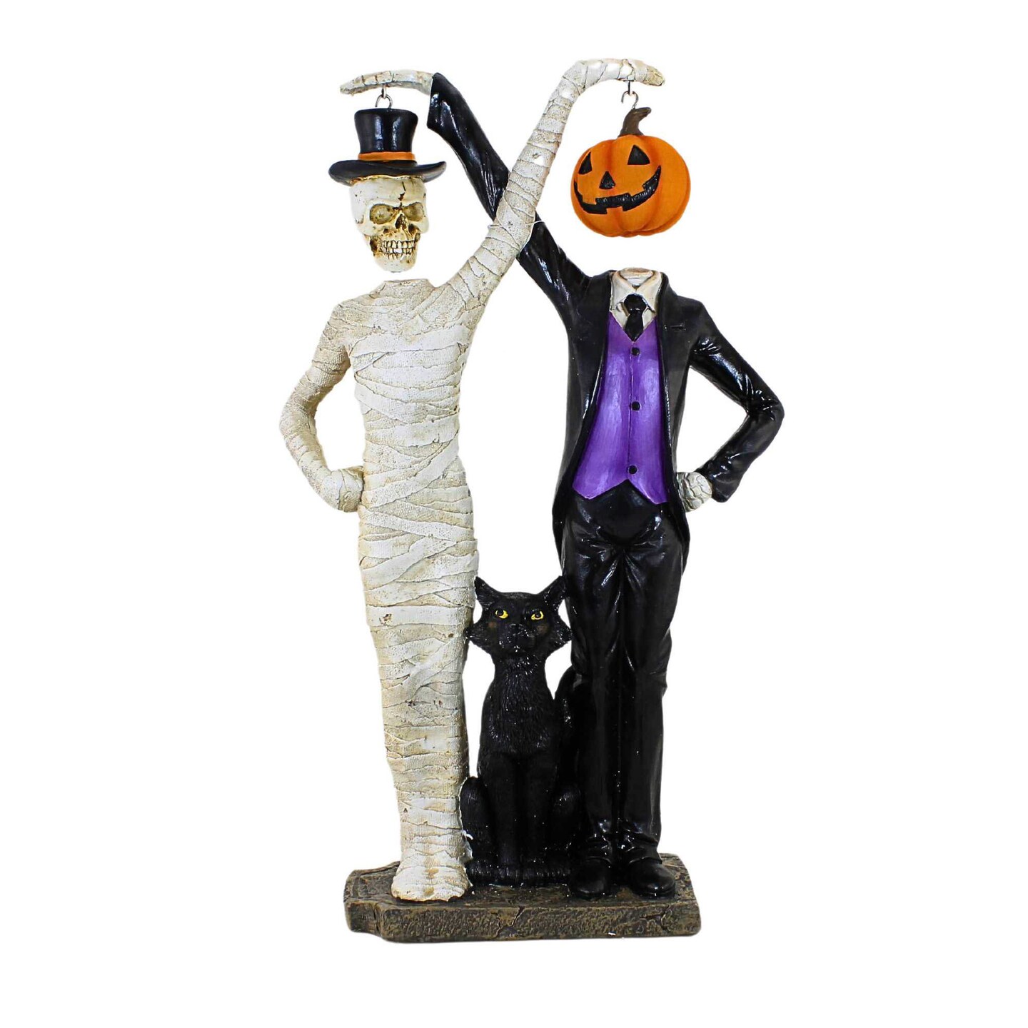 Transpac 18.5 Inch Skull & Pumpkin Hanging Head Halloween Figurine , Halloween Decor Mummy Cat