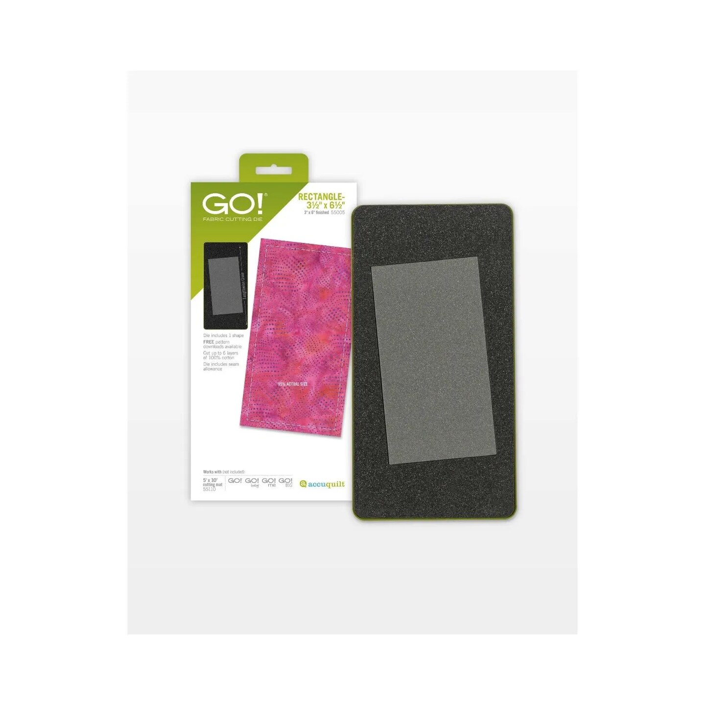 AccuQuilt GO! Rectangle Die 3 1/2" x 6 1/2" – Quilting Fabric Cutting Die (3" x 6" Finished)