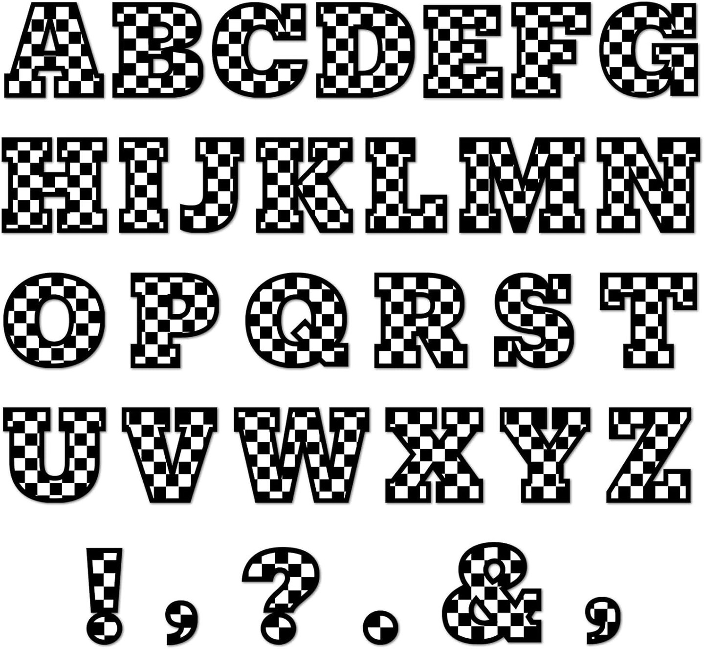 150 PCS Checkered Large 6 Inch Font Letters and Punctuation Set Black White (Black Checkered)