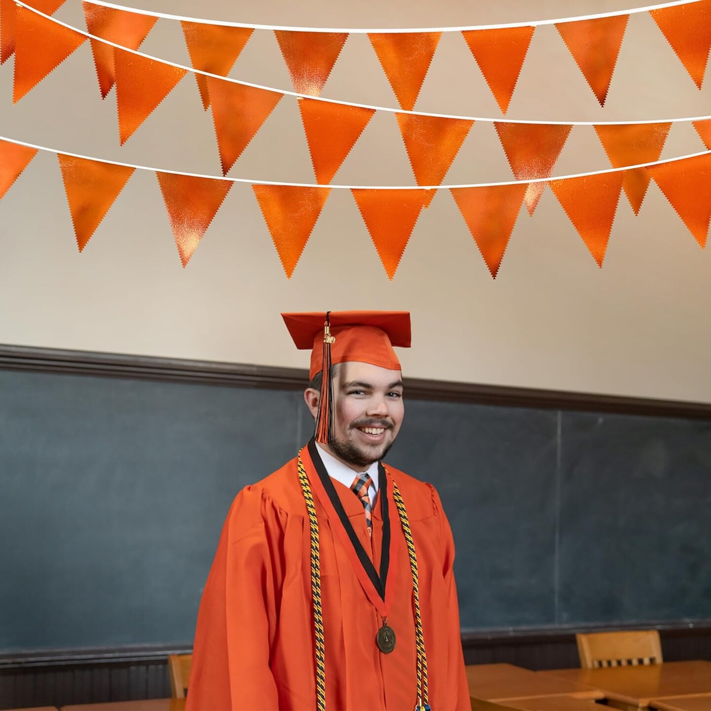 Orange Party Decorations Metallic Fabric Triangle Pennant Banner