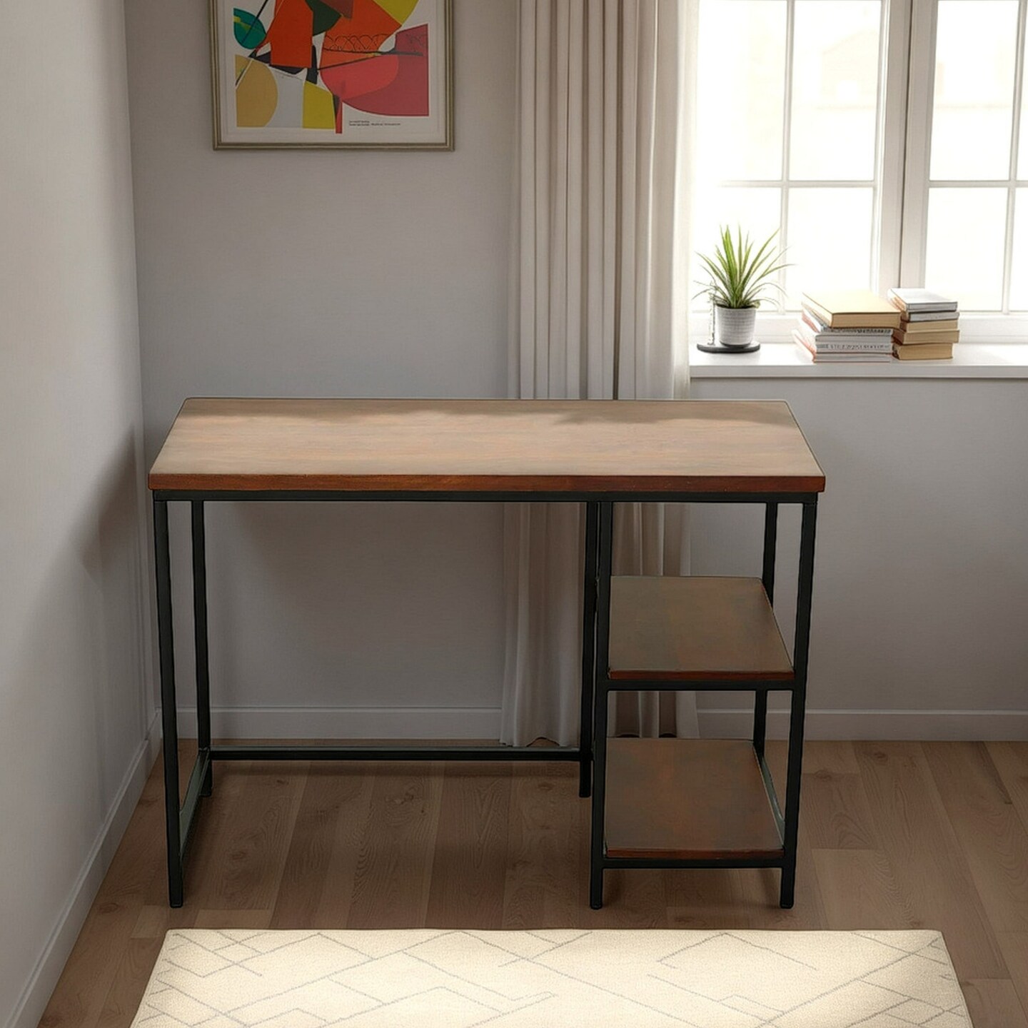 Contemporary Home Living Wooden Desk with 2 Open Shelves - 42" - Brown and Black