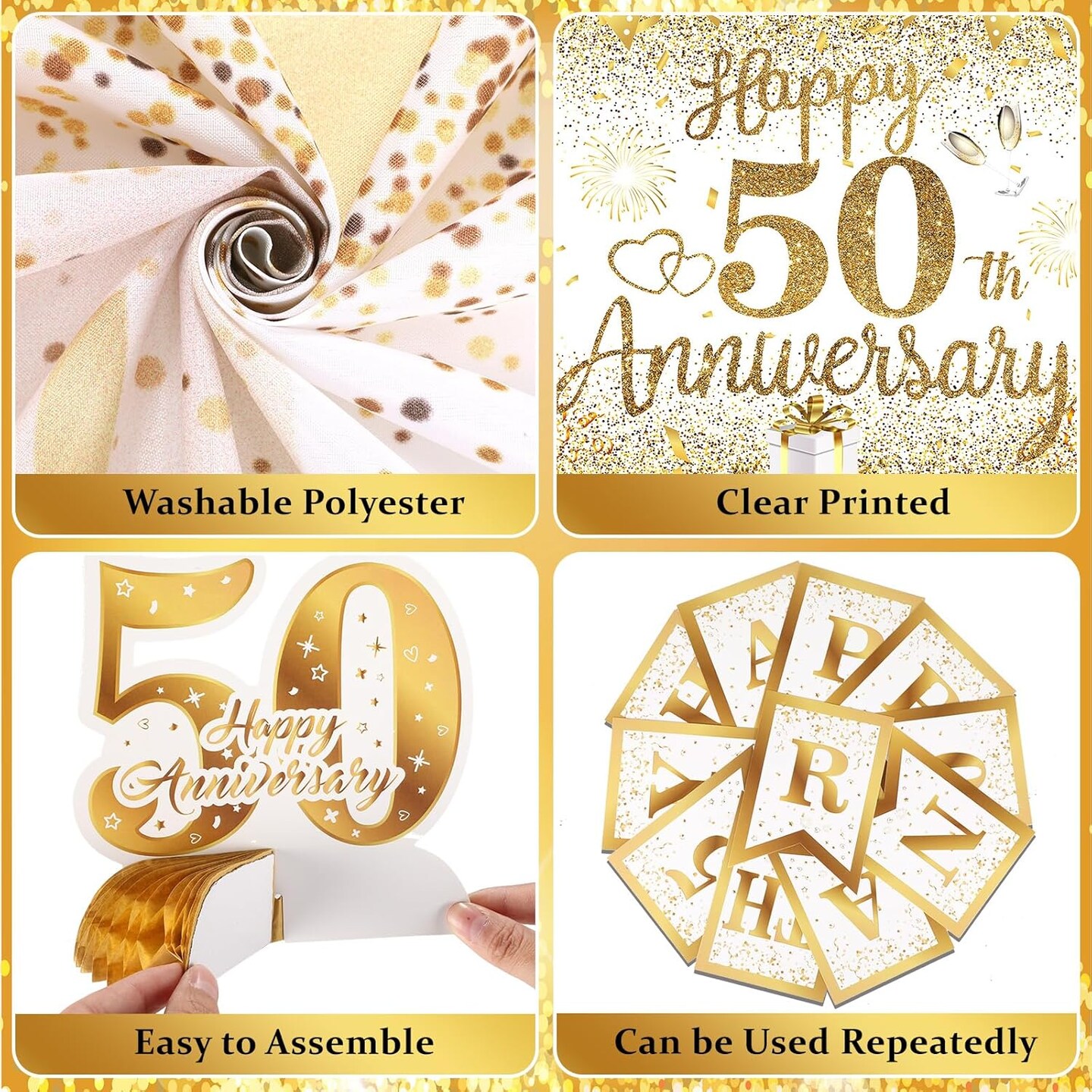 50th Golden Wedding Anniversary Decorations (White Gold 50th)