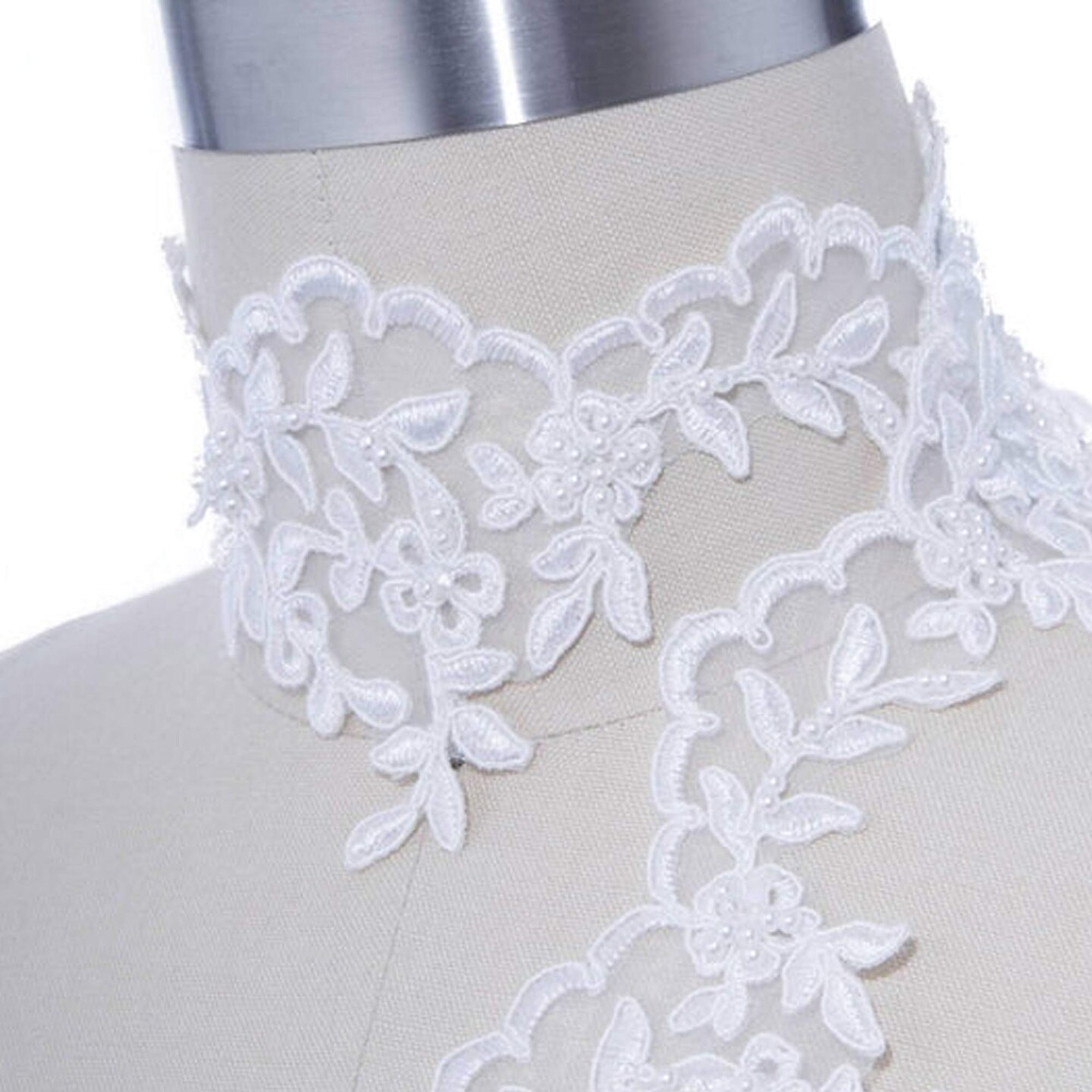 1 Yard 3 Inch Wide White Polyester Bridal Lace Trim Leaf Motif Beaded Scalloped Edging