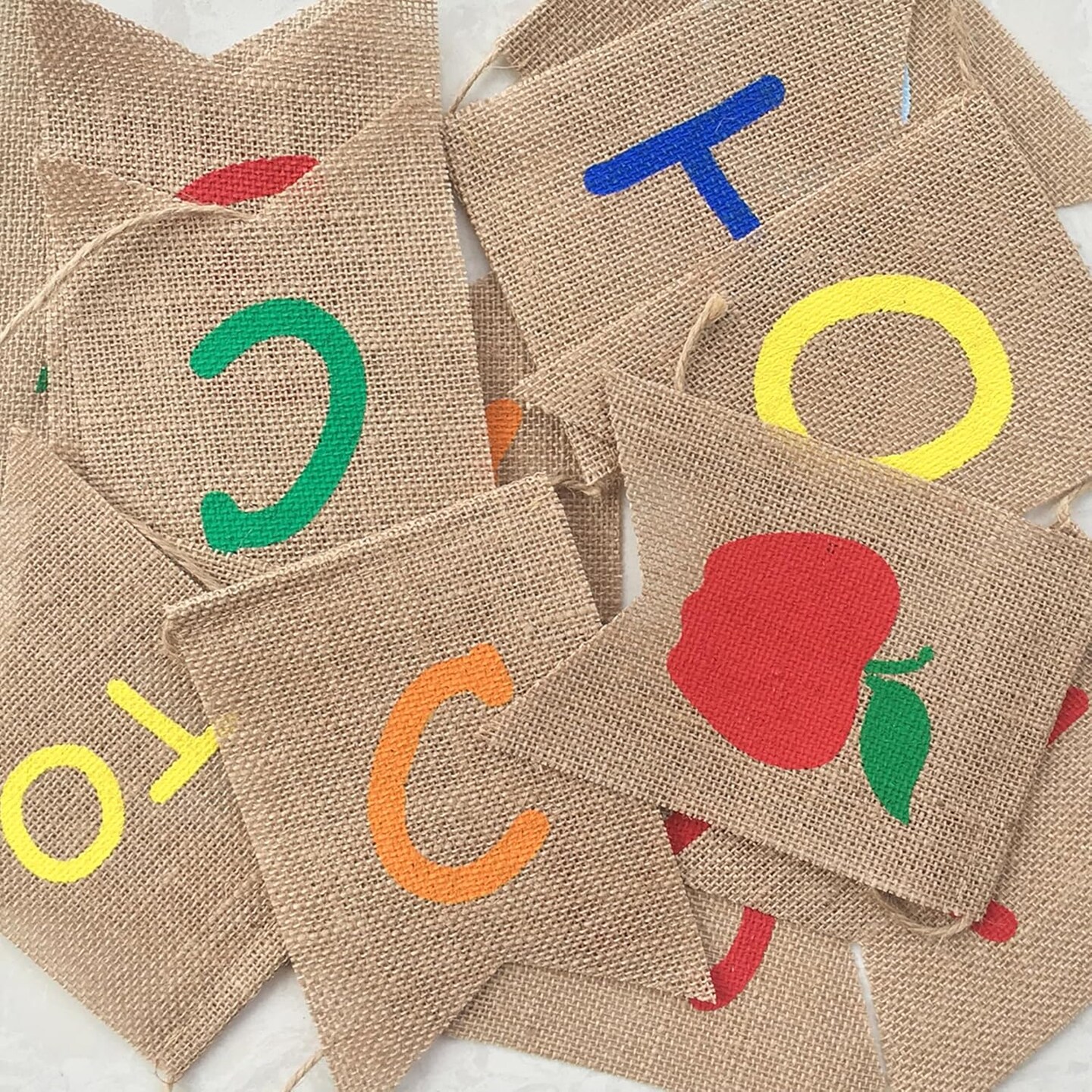 Back to School Banner Burlap Apple Sign First Day of School Decorations (red, orange, green, black & yellow) 7"L x 5"W