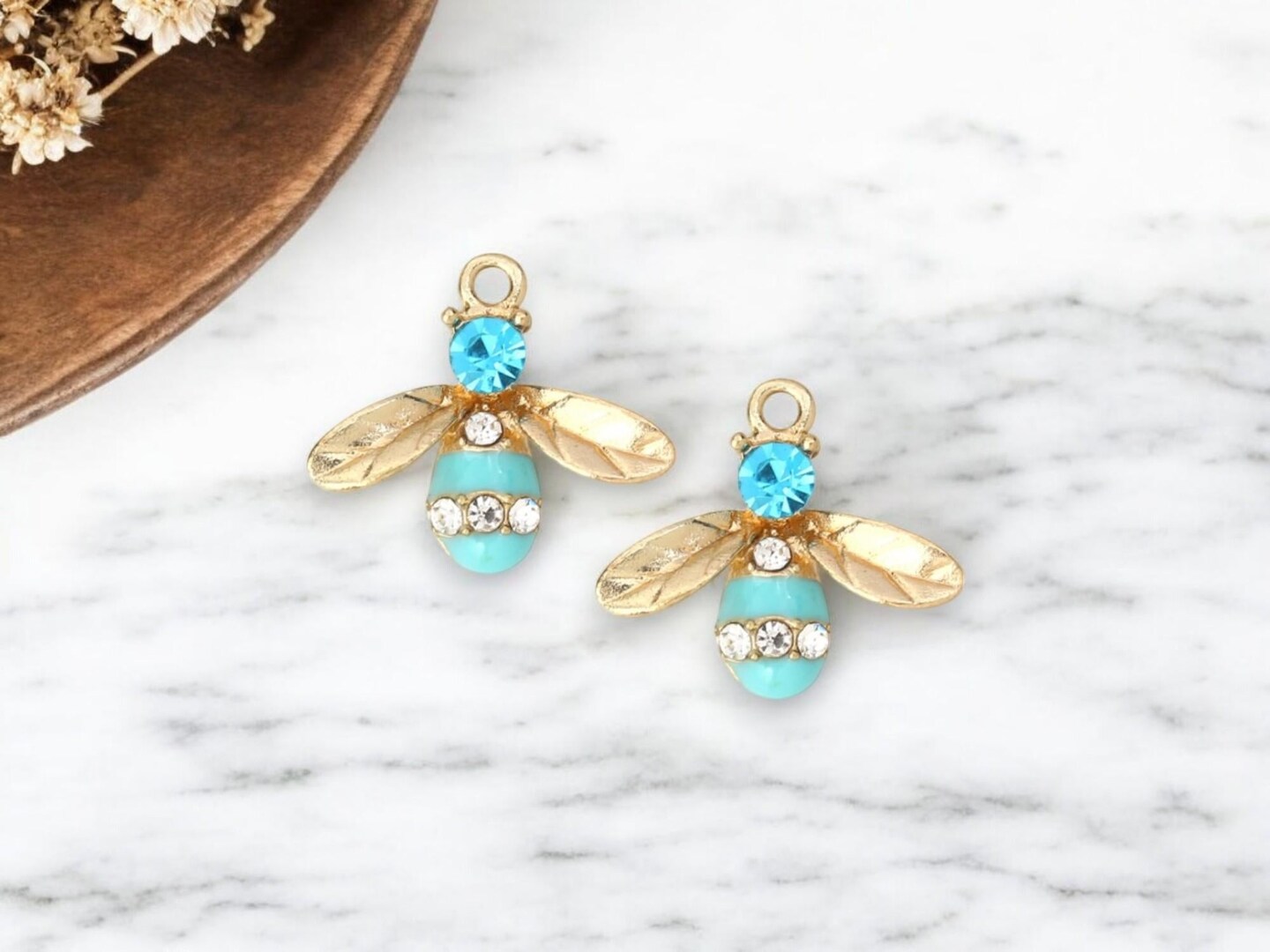 17x15mm Gold Plated Enamel + Rhinestone Bee Charms - Choose Your Color