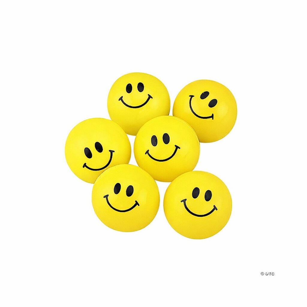 Smiley Squeeze Balls 2.5" – 8 Pack – Stress Relief Fidget Balls for Kids – Yellow – Classroom Prizes, Party Favors & Sensory Toys