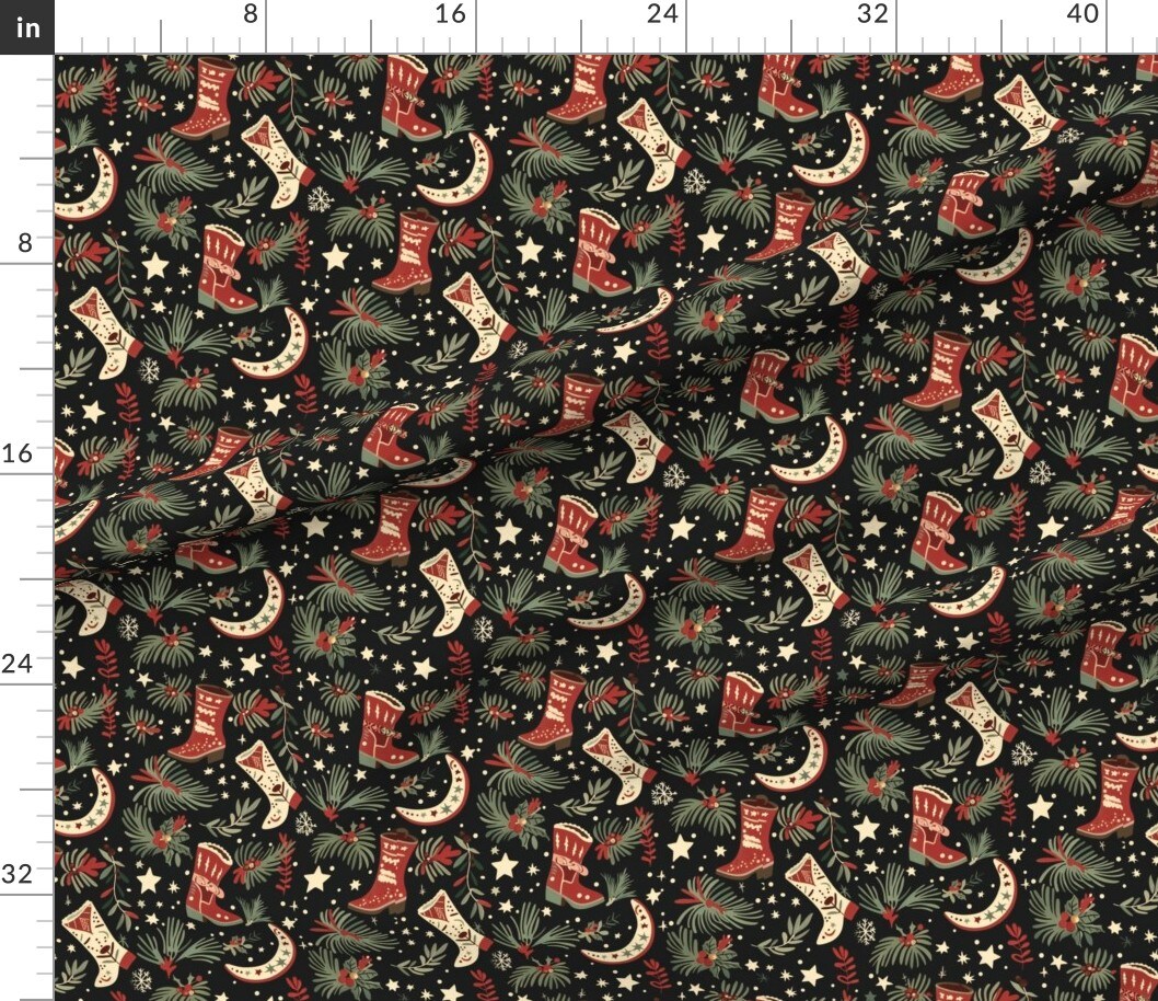 Pine Stars Moon Boots Cowboy Festive Custom Printed Fabric by Spoonflower Various Fabrics by the Yard or Fat Quarter